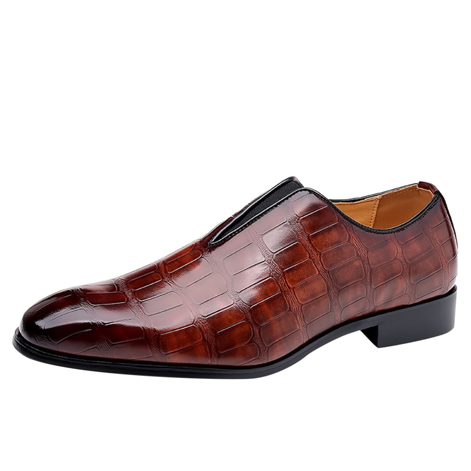 Classic Oxford Dress Shoes for Men - Slip On PU Leather Loafers with Rubber Sole - Brown Formal Shoes for Business, Office & Wedding Occasions