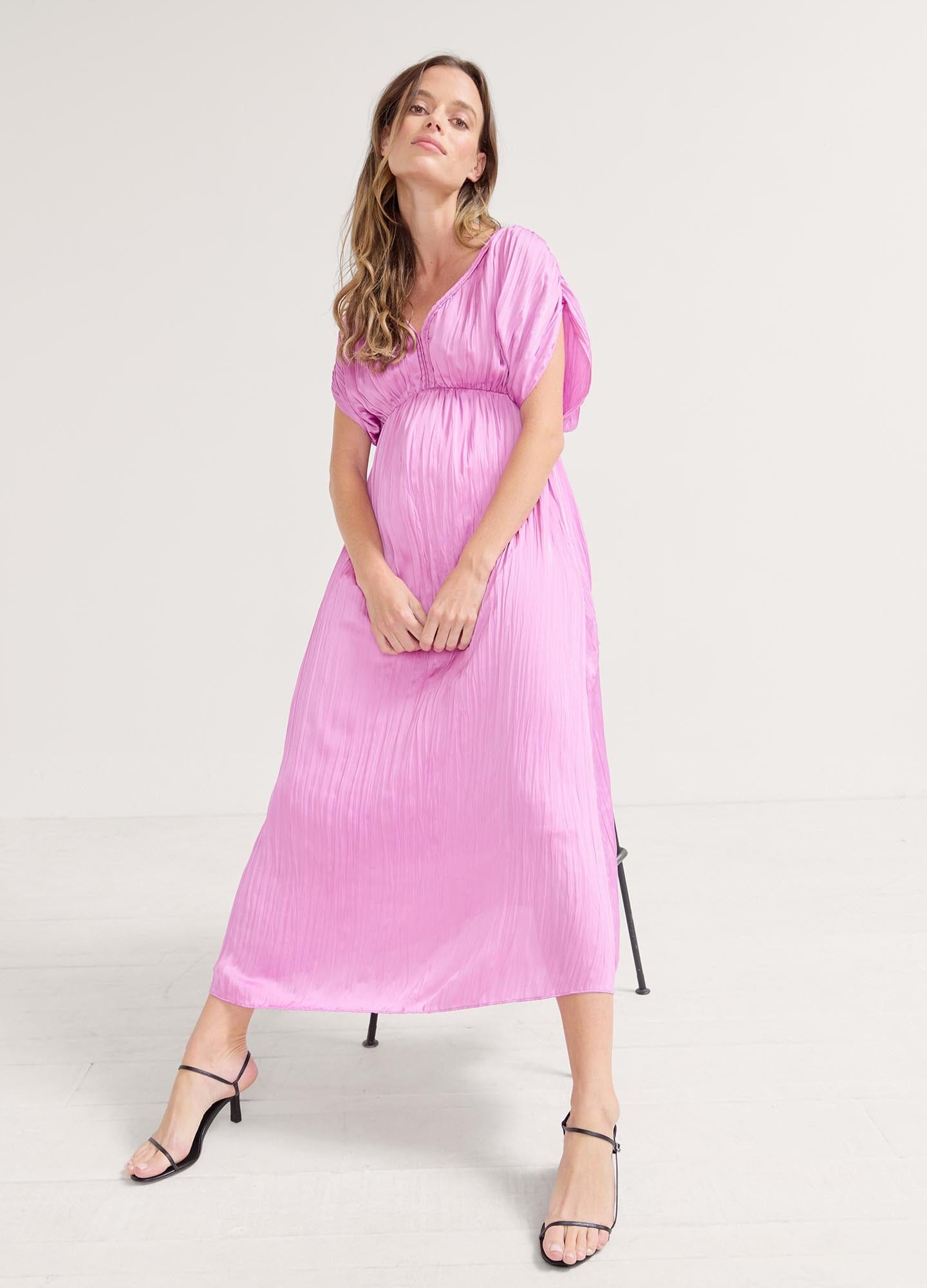 The Winslet Pleated Maxi Dress - Flowy Long Summer Dress for Women, Elegant A-Line Midi Dress with Side Slits | Perfect for Beach Vacations, Weddings & Evening Parties