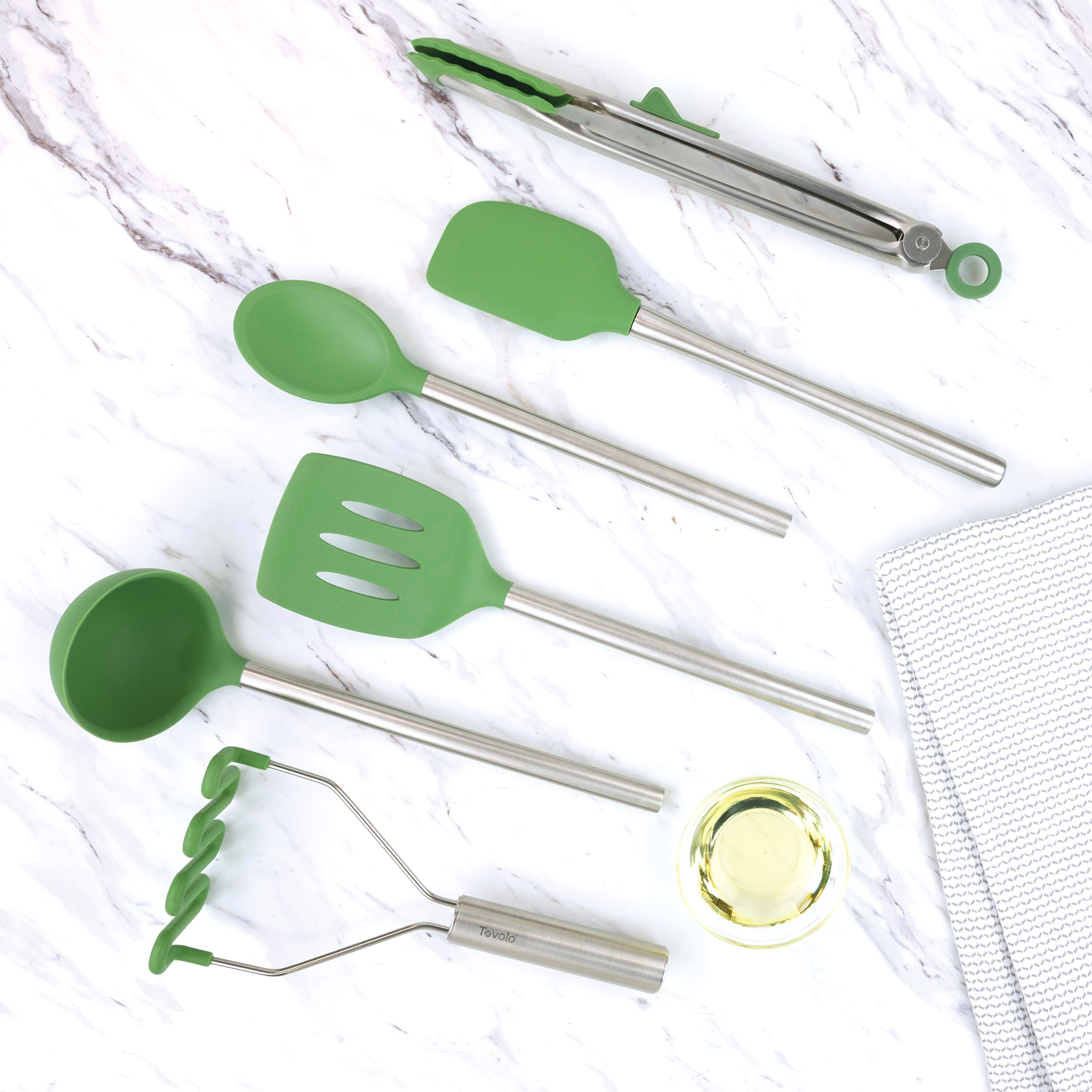 Tovolo 6-Piece Silicone Kitchen Utensil Set for Cooking, Baking & Meal Prep - Heat Resistant, Non-Scratch, Dishwasher Safe - Perfect for Spaghetti, Pesto & Salad Making