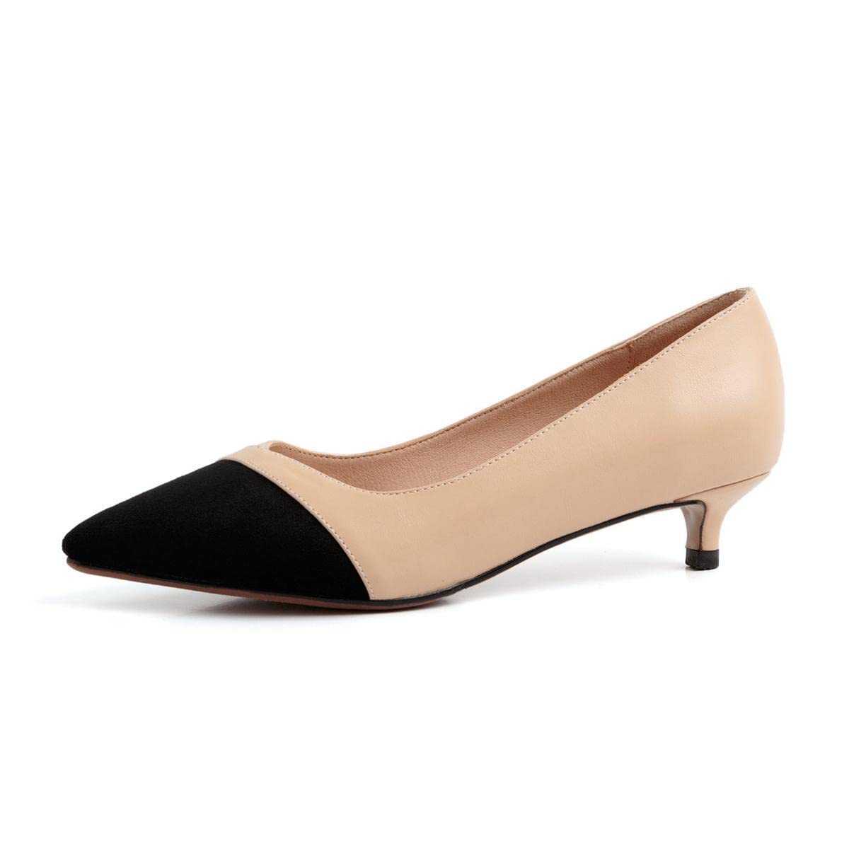 Yueki Goew Women's Pointed Toe Kitten Heel Pumps - Low Heel Comfortable Business Shoes for Office, Work, Party & Formal Dress Occasions