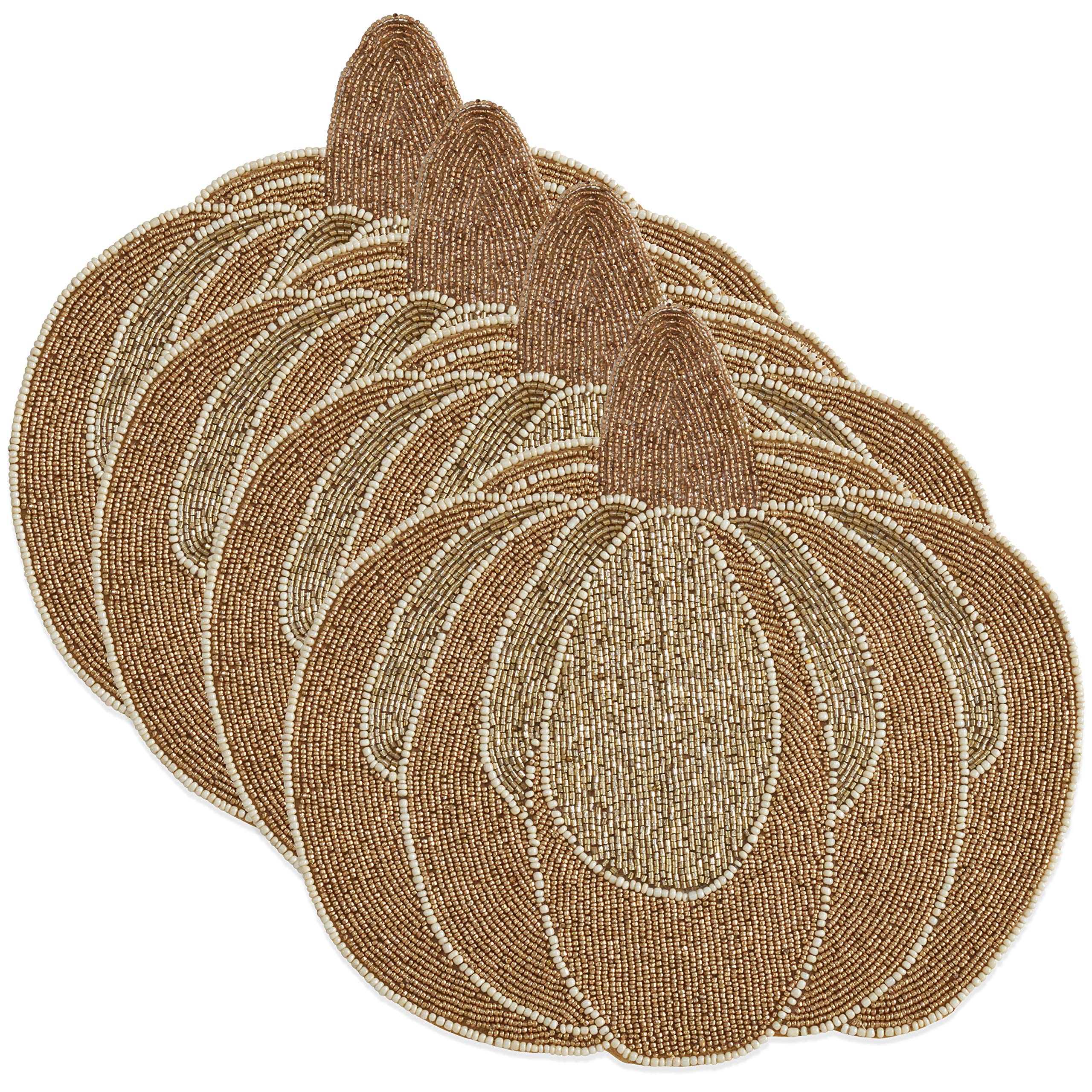 Handmade Beaded Pumpkin Placemats Set of 4 - Fall Thanksgiving Table Decor, Autumn Harvest Dining Accessories for Seasonal Home Decor & Holiday Entertaining