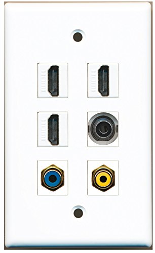 RiteAV 3-Port HDMI Wall Plate with RCA (Yellow & Blue) and 3.5mm Audio Jack - Perfect for Home Theater, Gaming Setup, and Office AV Installations