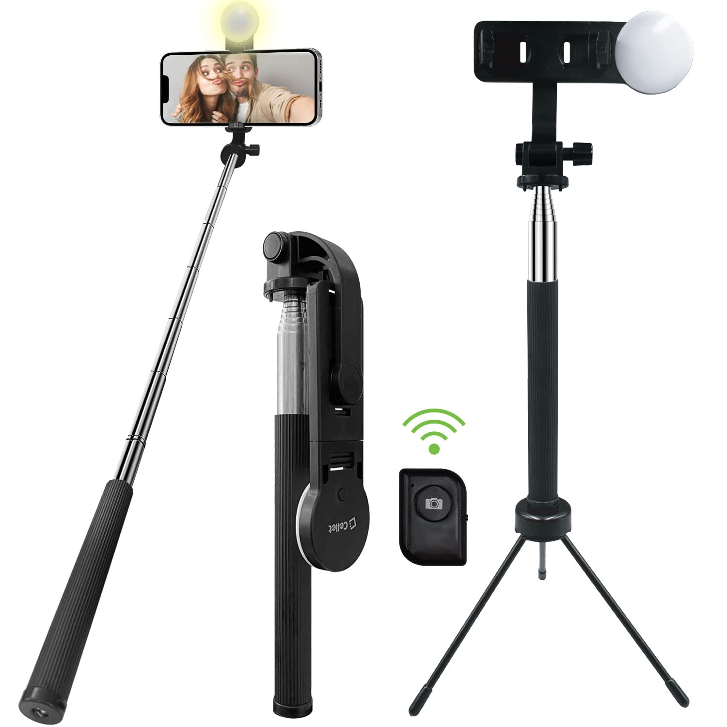 Wireless Selfie Stick with Tripod & Remote for iPhone, Android - Perfect for Travel & Vlogging