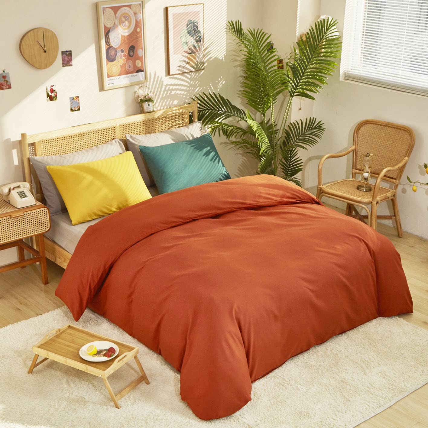 Burnt Orange Comforter Set Queen - Rust Caramel Solid Cotton Bedding - Soft Breathable Modern Quilt Blanket for Women, Men, Adults & Kids - Perfect for Cozy Bedrooms, Guest Rooms & Dorm Decor