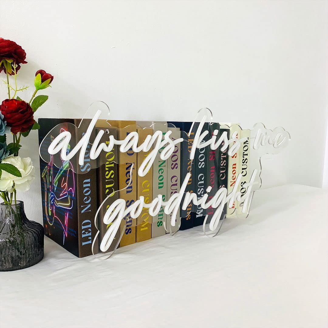 Always Kiss Me Goodnight LED Neon Sign - Custom Wall Decor for Bedroom, Living Room, Wedding & Party - Dimmable Aesthetic Lighting for Home, Bathroom & Kitchen Decor - Perfect for Romantic Ambiance & Nighttime Glow