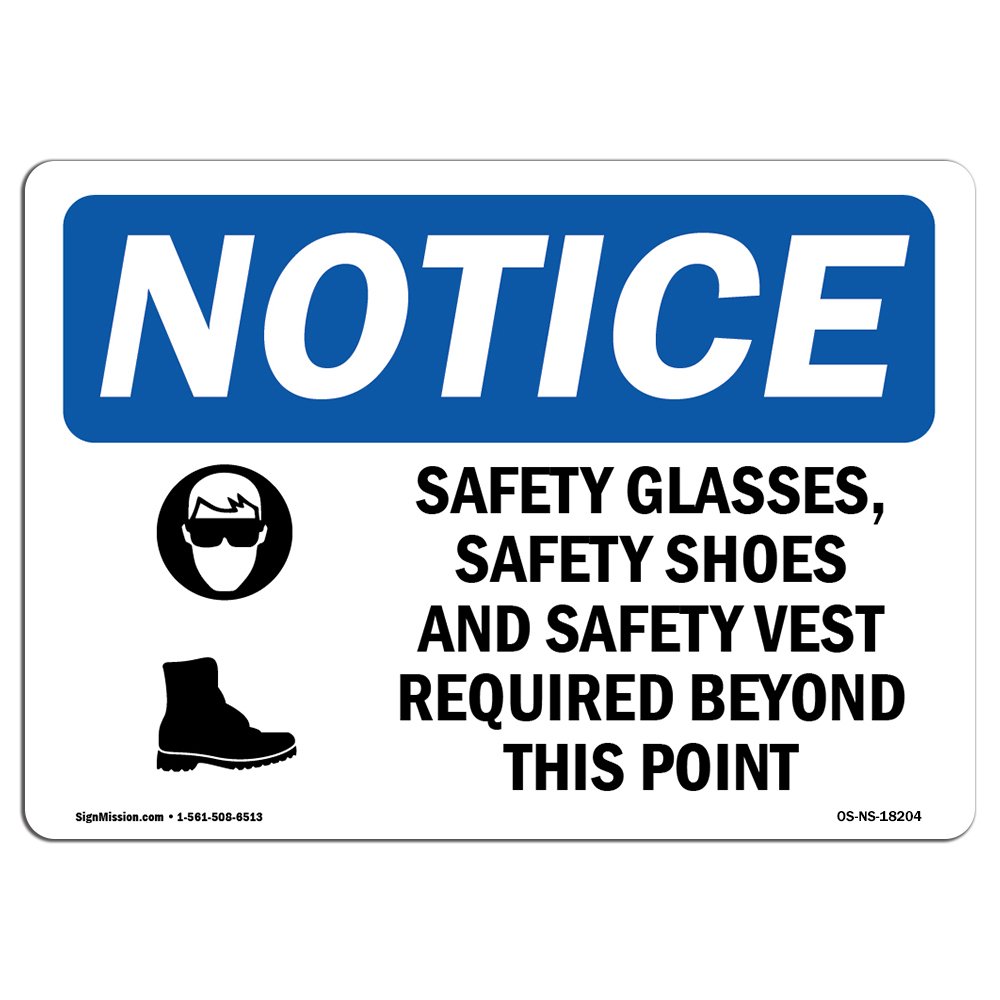 OSHA Safety Sign - 'Safety Glasses & Shoes Required' | Durable Rigid Plastic Warning Sign | Workplace Safety Compliance for Construction Sites, Warehouses & Shops | Made in USA | Ideal for OSHA Inspections & Hazard Areas