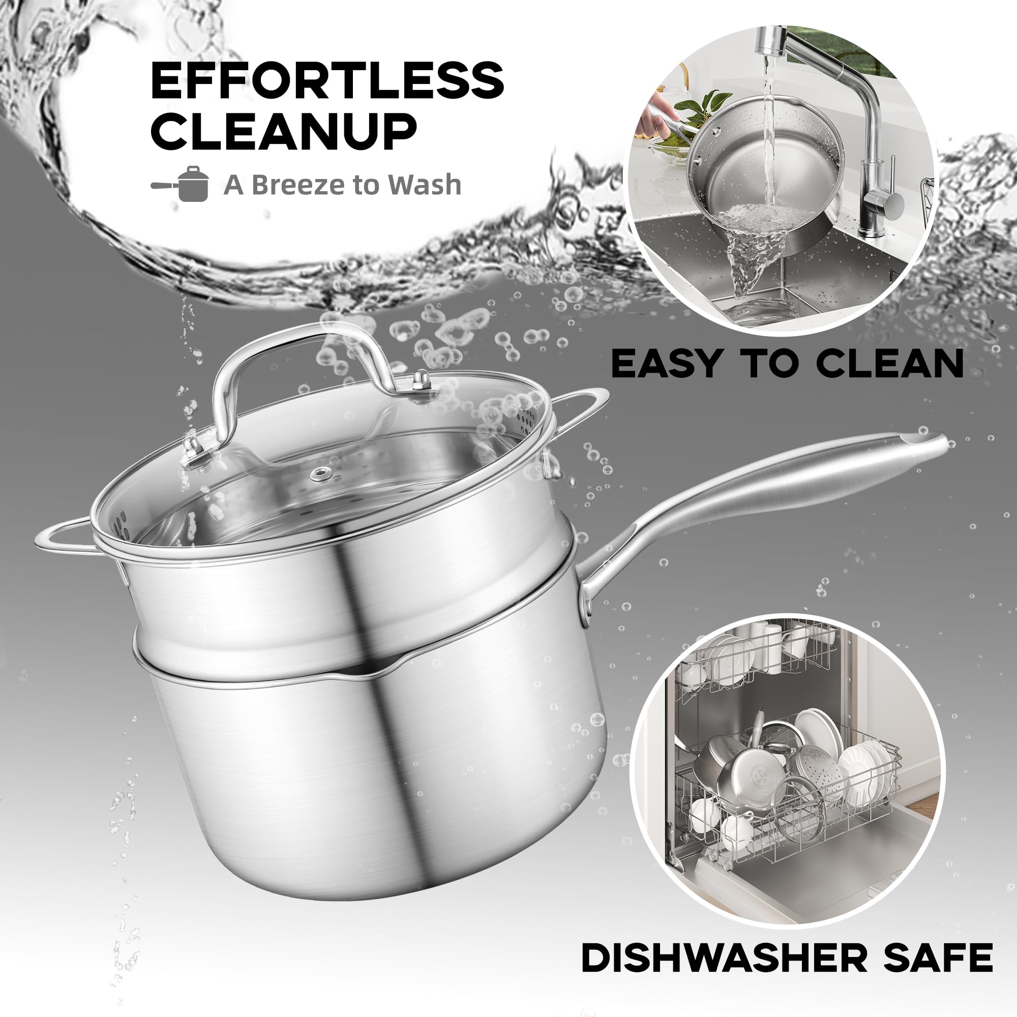 Leetaltree 1.5 Quart Stainless Steel Saucepan with Steamer Basket - Tri-Ply Clad Construction, Versatile Cooking Pot with Large Drainage Lid - Ideal for Sauces, Pasta, Vegetables, Steaming & Meal Prep - Perfect for Home Chefs & Small Families