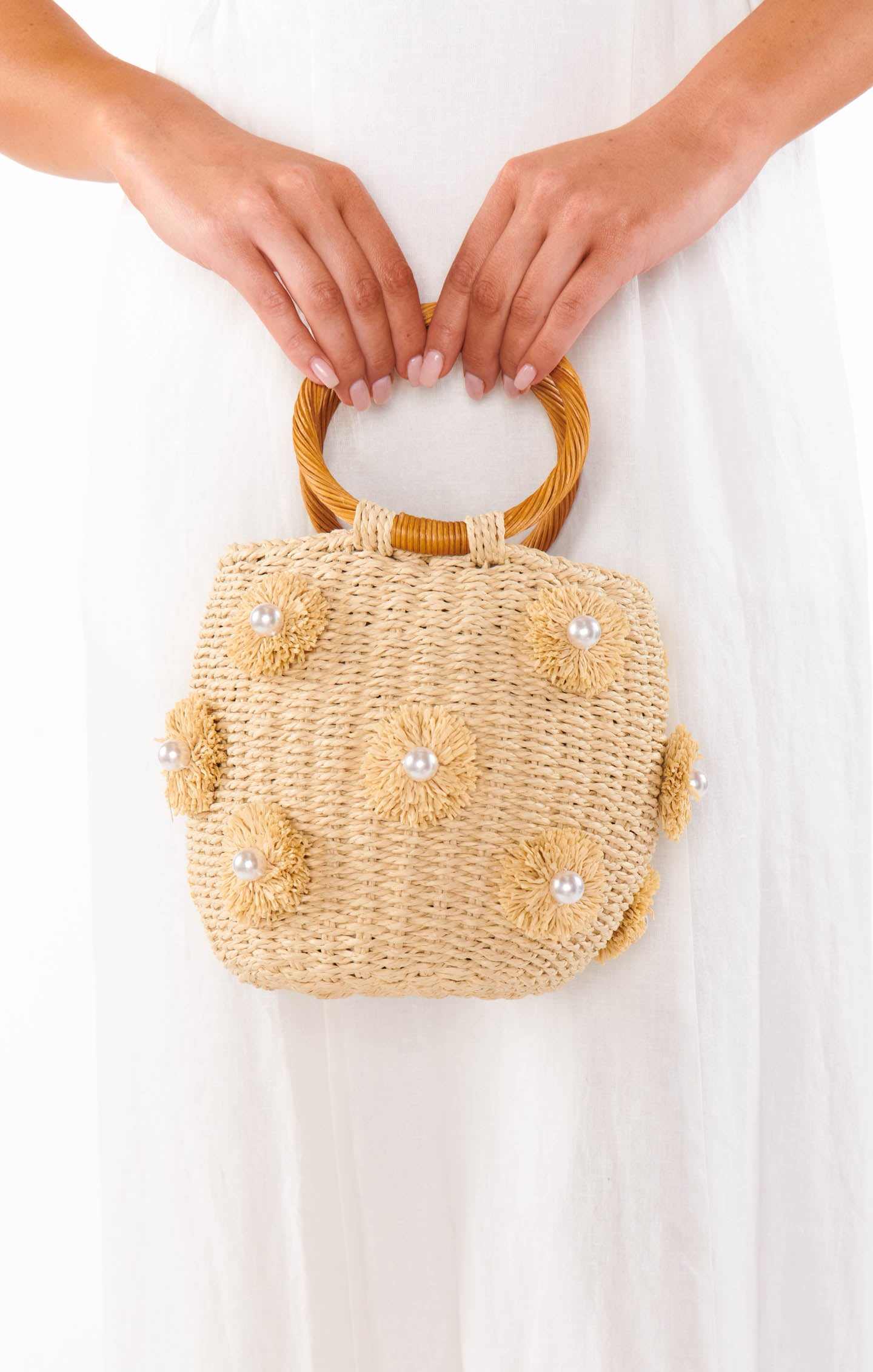 Eco-Friendly Elia Straw Tote Bag - Natural & White Handwoven Beach Bag for Women | Perfect for Summer, Travel, and Shopping