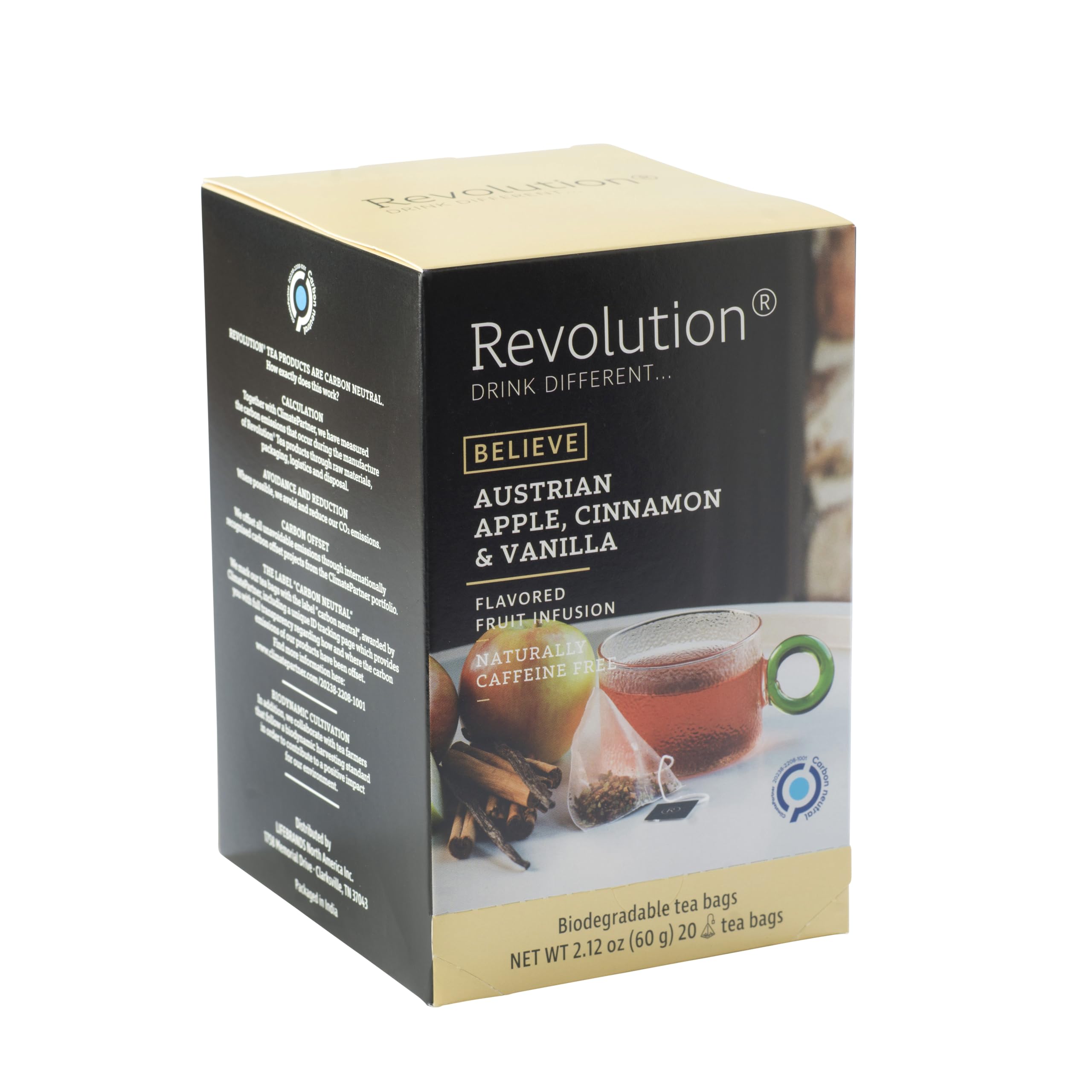 Premium Austrian Apple Cinnamon Vanilla Fruit Tea Bags - Full Leaf Loose Tea with Biodegradable Infusers - Naturally Caffeine Free Herbal Tea - 20 Count - Perfect for Afternoon Relaxation & Evening Wind Down