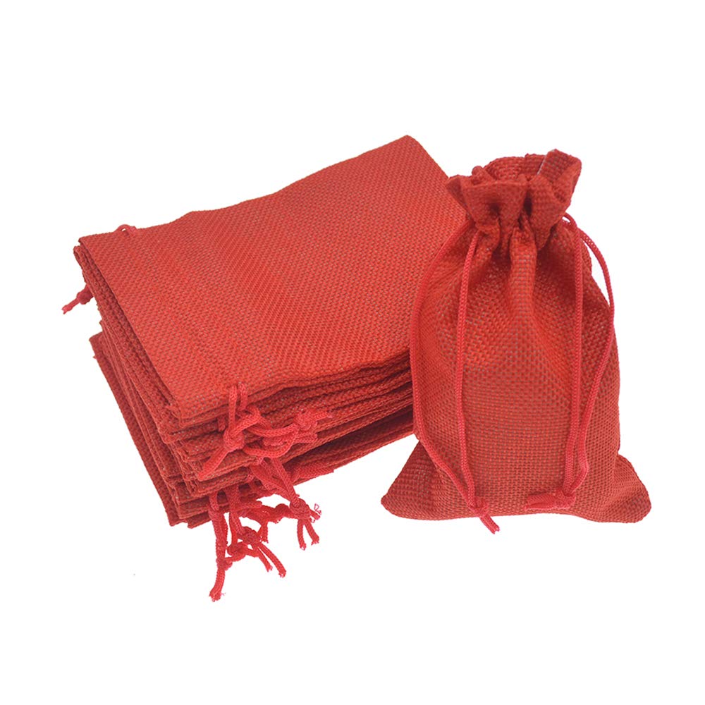 50Pcs Red Burlap Drawstring Bags 2.7x3.5 Inch - Natural Jute Gift Bags Bulk for Christmas Wedding Party Favors, Jewelry Packaging & Candy Pouches - Perfect for DIY Crafts, Holiday Decorations and Small Gift Wrapping