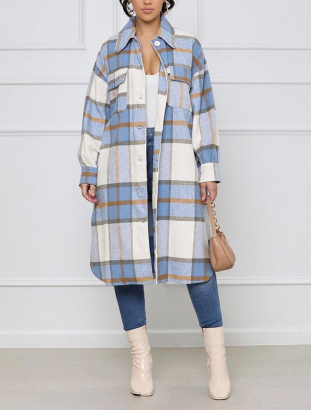 Marissa Plaid Jacket for Women - Blue Multi Color Tartan Coat | Stylish Fall & Winter Outerwear for Casual Outings, Office Wear & Date Nights