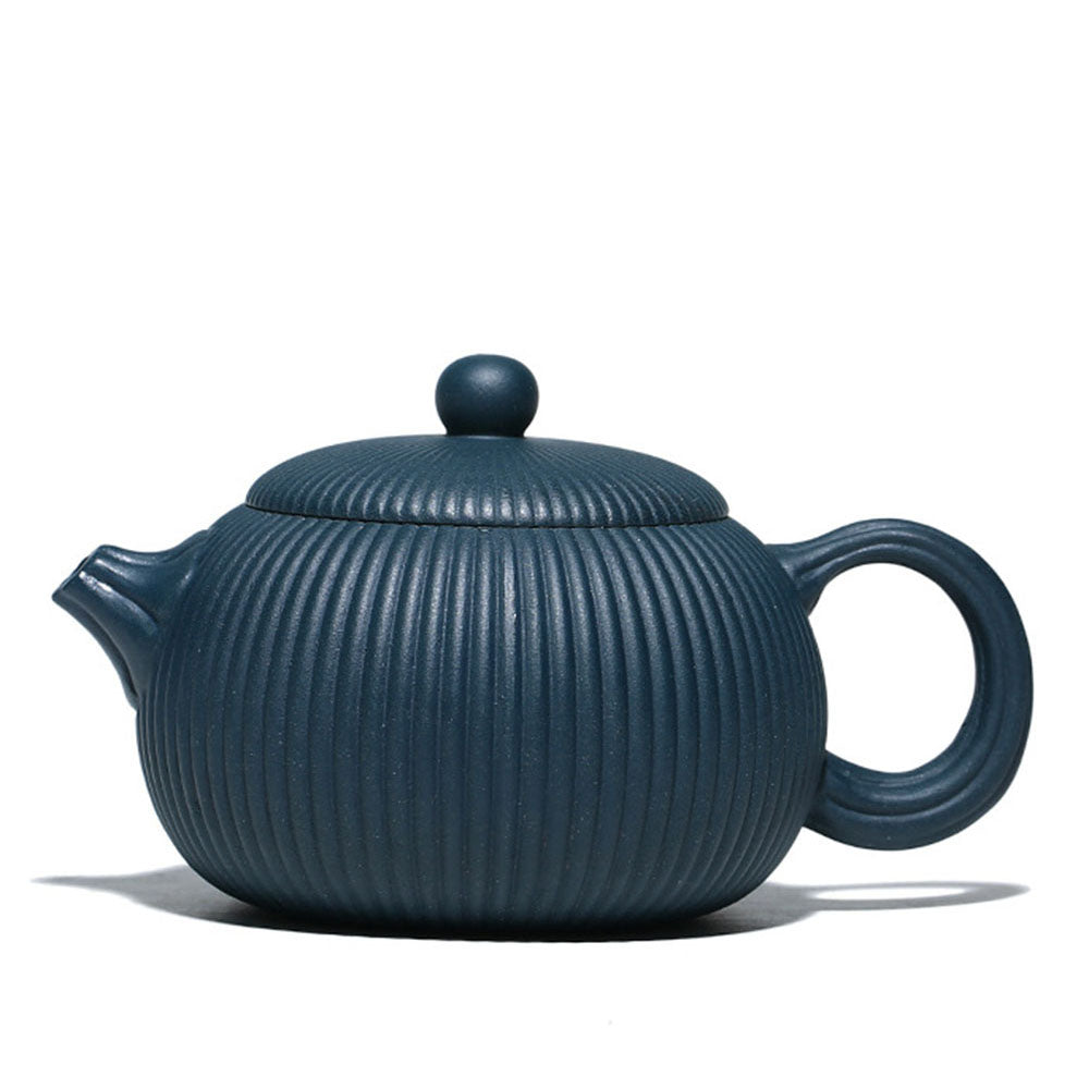 Premium Yixing Blue Clay Xi Shi Striped Teapot - Handcrafted Chinese Purple Sand Ceramic Teapot for Oolong, Pu-erh & Green Tea Brewing - Perfect for Tea Ceremonies & Home Tea Enjoyment