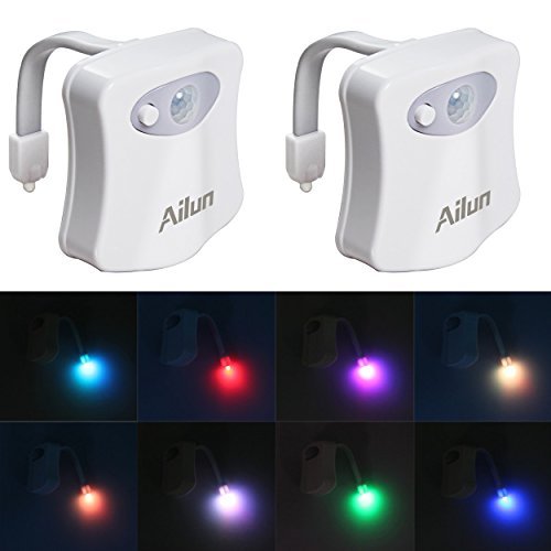 Ailun Motion Sensor Toilet Night Light 2-Pack - 8 Color Changing LED Bathroom Nightlight for Toilet Bowl, Water Faucet (Battery Not Included) | Perfect for Safe Nighttime Bathroom Visits, Kids & Elderly Use
