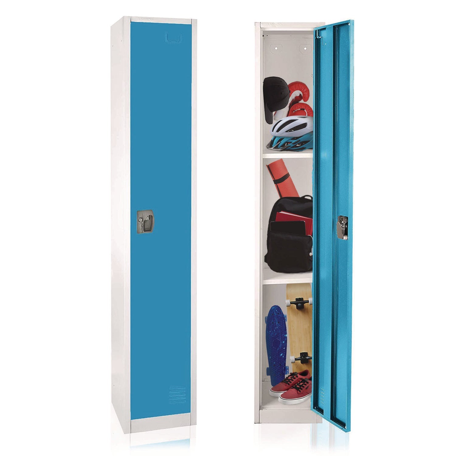 AdirOffice Heavy Duty Steel Storage Locker - 12x12x72 Inches, Blue - Secure 1-Compartment Cabinet for Schools, Gyms & Offices