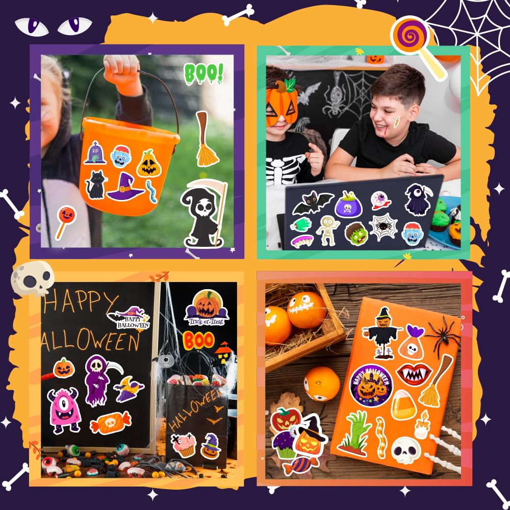 120 Pcs Halloween Stickers for Kids - Waterproof, Non-Repeating Party Favors, Classroom Crafts & Decorations - Perfect for Halloween Parties, Trick or Treat Bags, Pumpkin Decor & School Activities