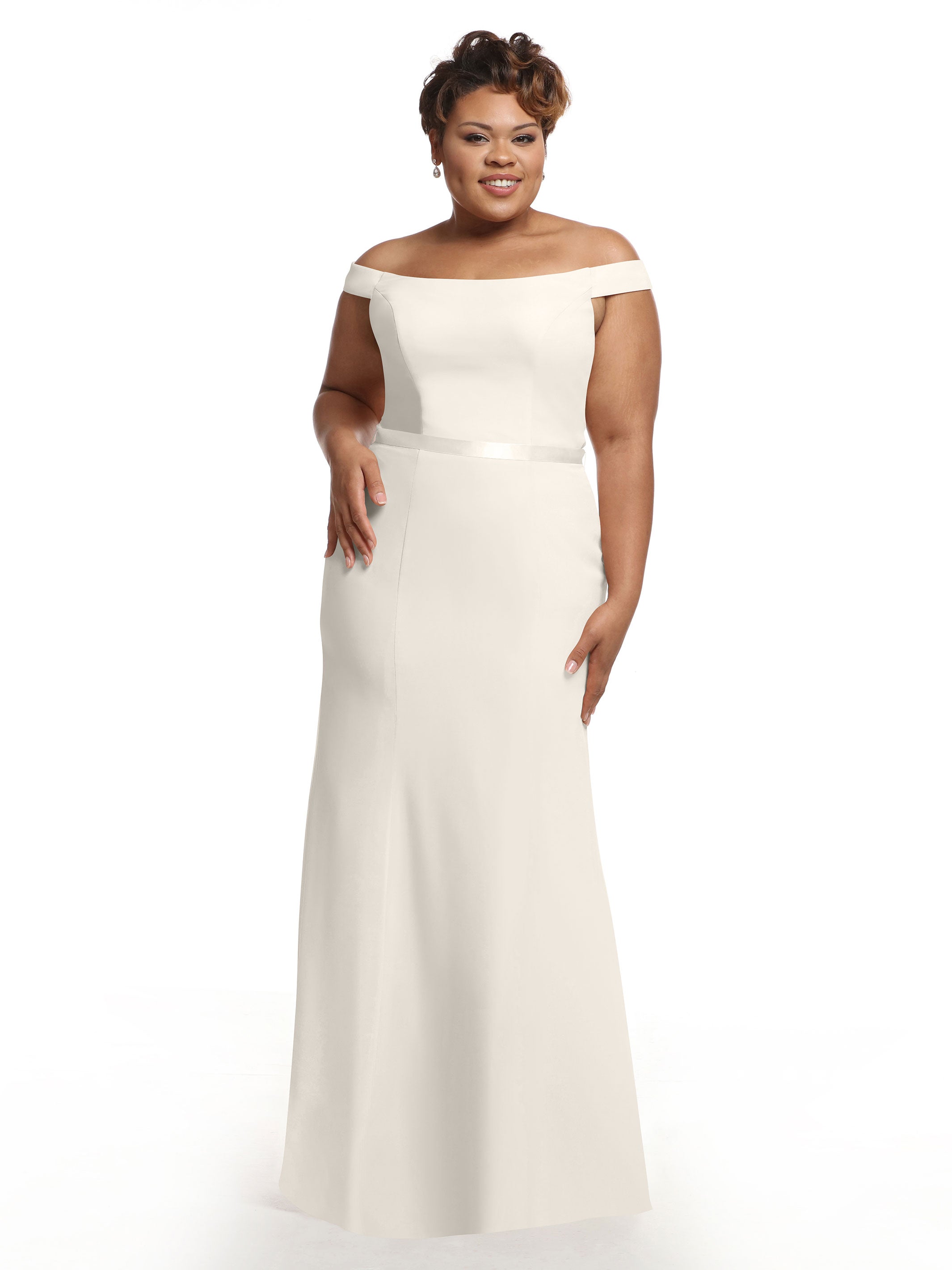 Elegant Off-the-Shoulder Chiffon Bridesmaid Dress with Ribbon Belt - Flattering Fit & Flare Design for Weddings, Parties & Special Occasions