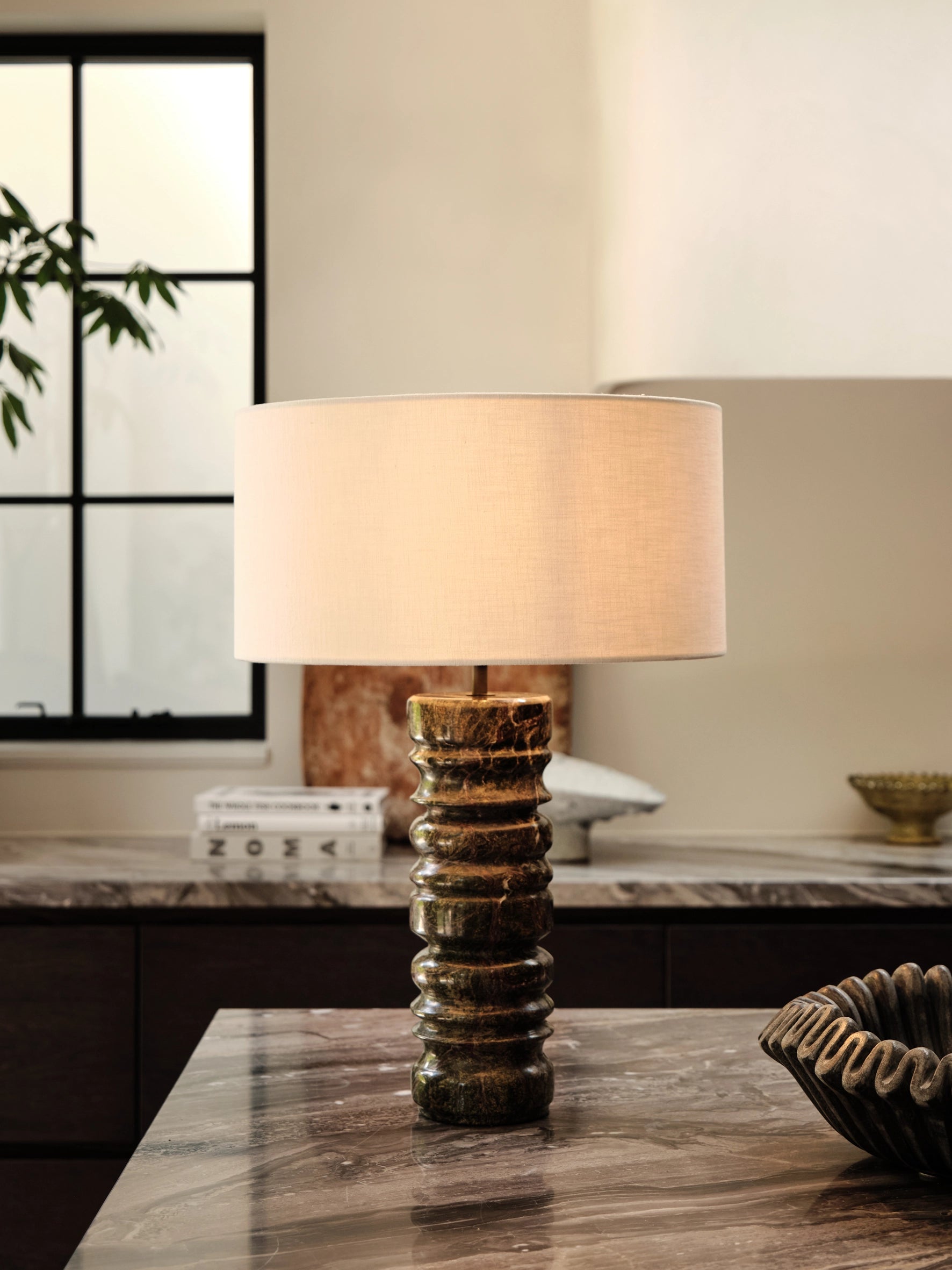 Renee Large Green Marble Table Lamp - Modern Home Decor for Living Room, Bedroom & Office - Elegant Lighting for Reading & Relaxation