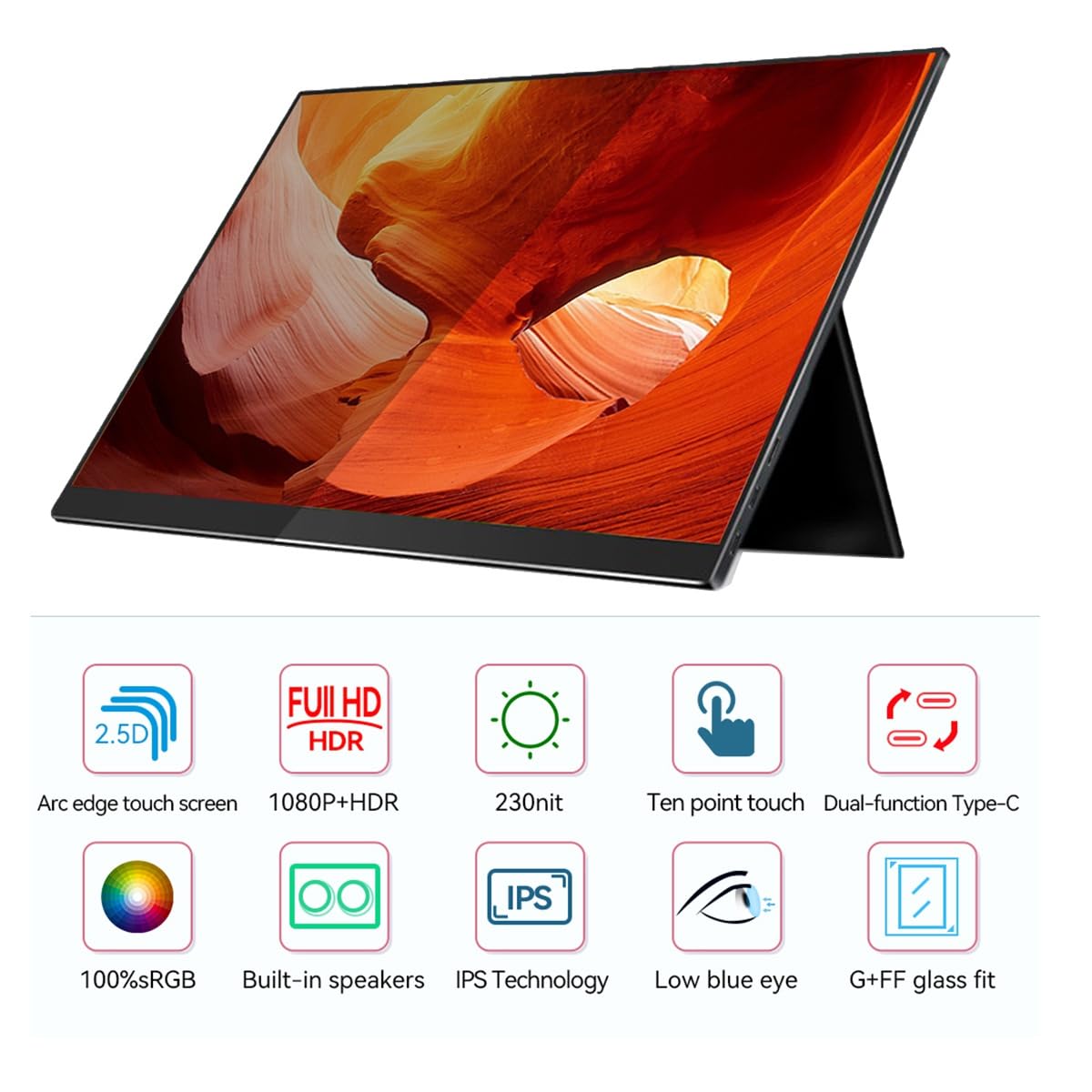 Suoumwa 15.6 Inch Portable Touchscreen Monitor - Full HD 1920x1080 IPS Display, FreeSync, USB-C HDMI Connectivity - Ideal for Gaming, Work & Travel with Laptop/Switch/PC/TV Box (EU Plug Included)