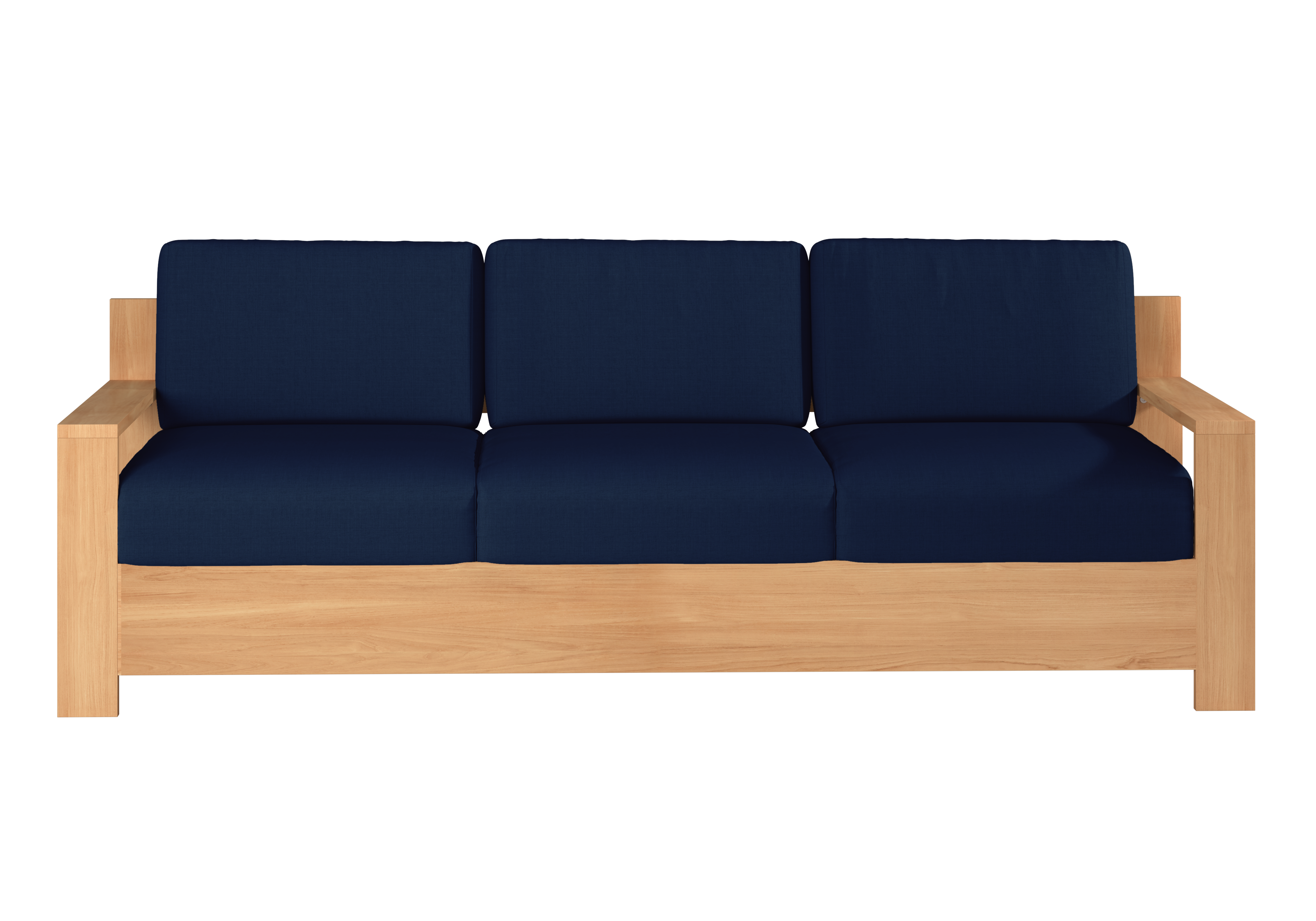 Lothair 3-Person Teak Outdoor Sofa with Sunbrella Navy Cushion - Patio Furniture for Garden, Poolside & Backyard Relaxation