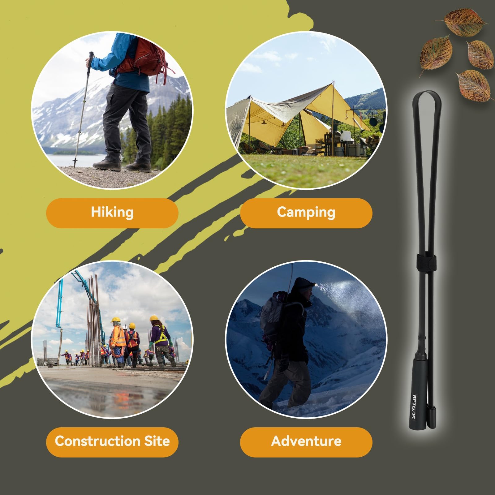 Retevis HA02 Foldable Tactical Antenna SMA-M Dual Band UHF VHF for Retevis RT1 RT3 RT3S RT83 RT85 RT87 & Baofeng UV-3R Walkie Talkies - Portable 2-Way Radio Antenna for Outdoor Adventures, Camping, Hiking and Emergency Communication (1PC)