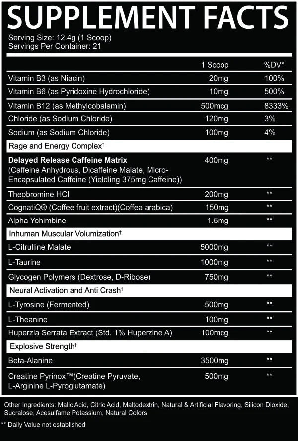AfterDark InHuman Pre Workout Powder 257g - Energy Booster & Muscle Performance Supplement for Gym, Bodybuilding & Intense Workouts