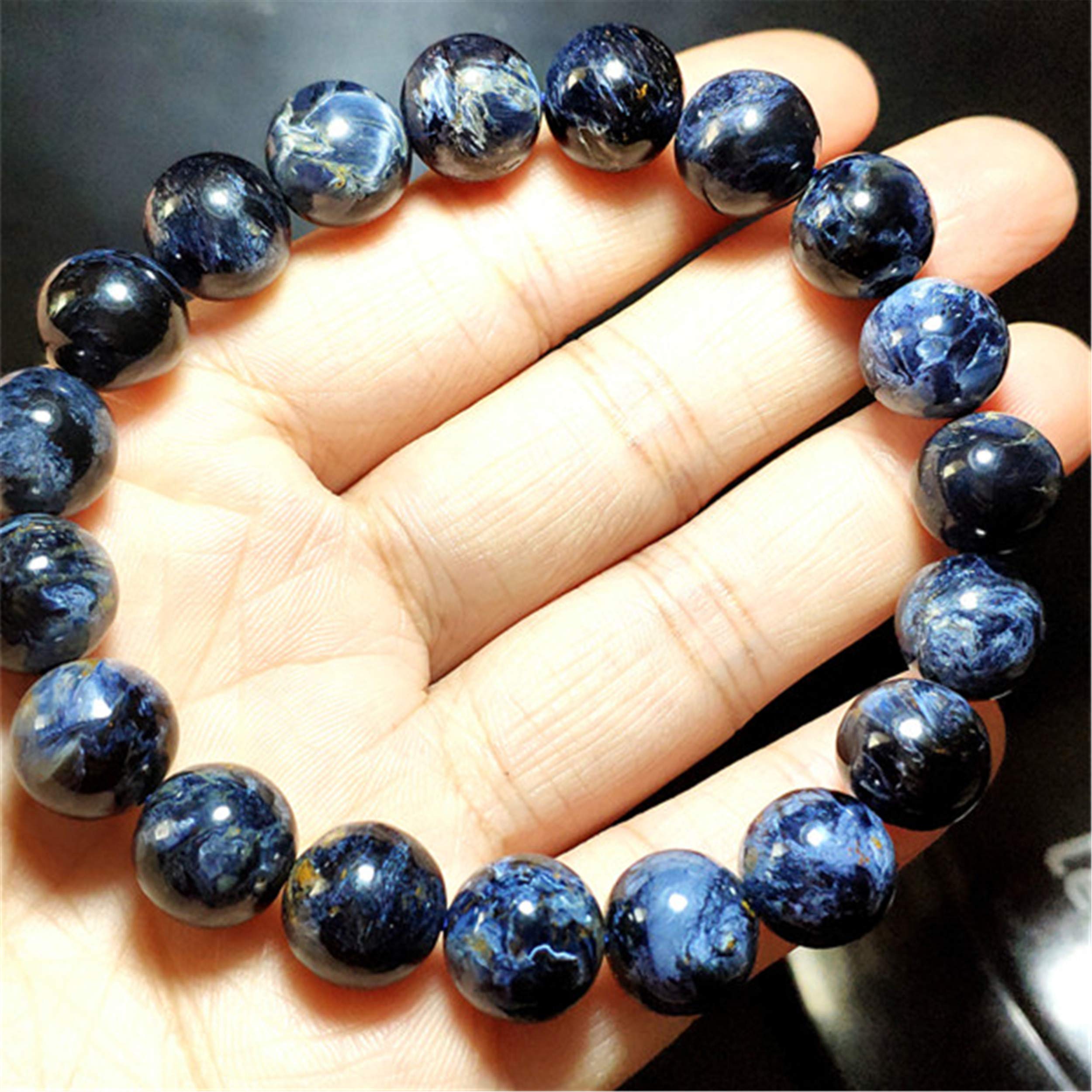 Natural Blue Pietersite Gemstone Round Bead Men's Bracelet 11mm - Handmade Namibia Stone Jewelry for Gifts & Spiritual Healing