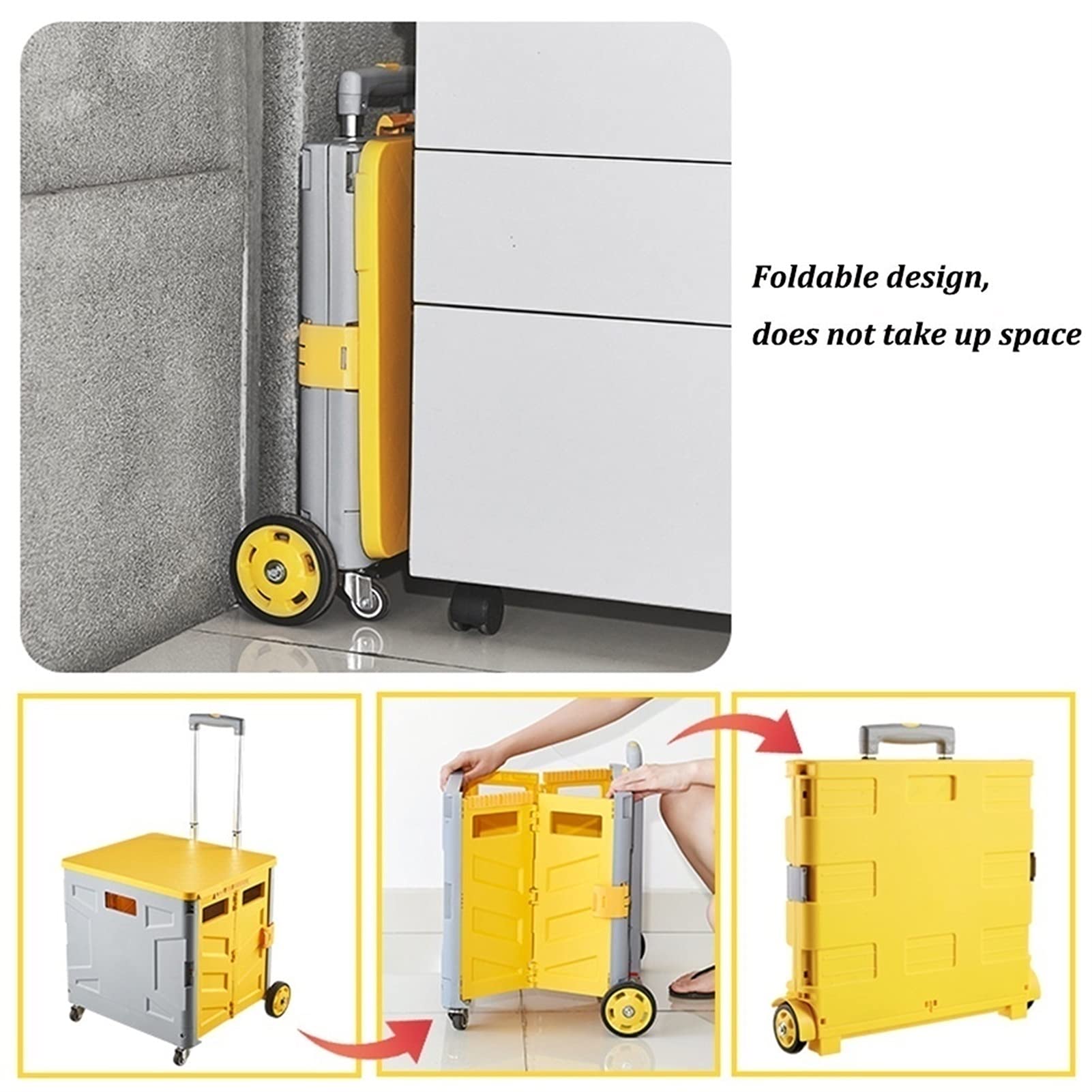8-Wheel Stair Climbing Collapsible Handcart - Foldable Wheeled Trolley with Adjustable Handle & 75L Storage Capacity - Perfect for Grocery Shopping, Moving Supplies & Travel Luggage