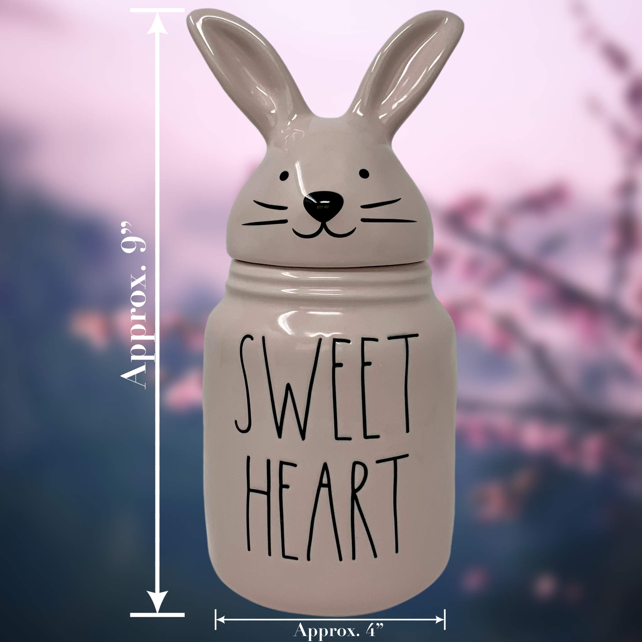 RAE DUNN Magenta Pink Sweet Heart Easter & Valentine's Day Cookie Candy Jar with Bunny Face Lid - Artisan Collection for Kitchen Decor | Perfect for Holiday Treats, Gift Giving & Rae Dunn Collectors