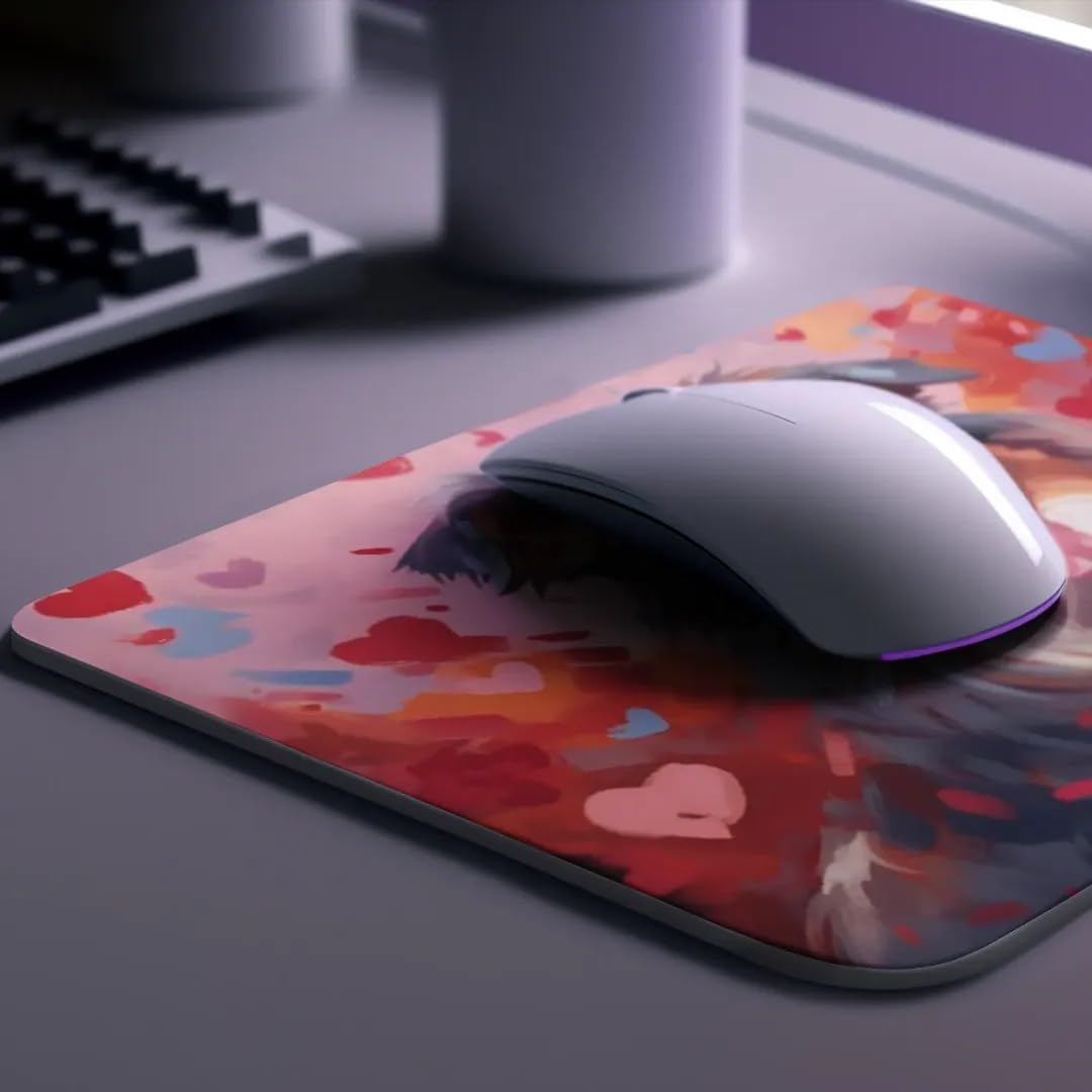 Australian Shepherd Mouse Pad with Red Hearts - Non-Slip Rubber Desk Mat for Computer, Laptop & Office - Cute Puppy Design for Dog Lovers - Perfect for Home Office, Gaming & Workstations