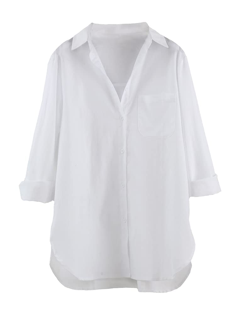 ZOMIHOYANG Women's Cotton Linen Button Down Shirt - V Neck Casual 3/4 Sleeve Blouse for Spring & Summer | Office Wear & Weekend Outfits