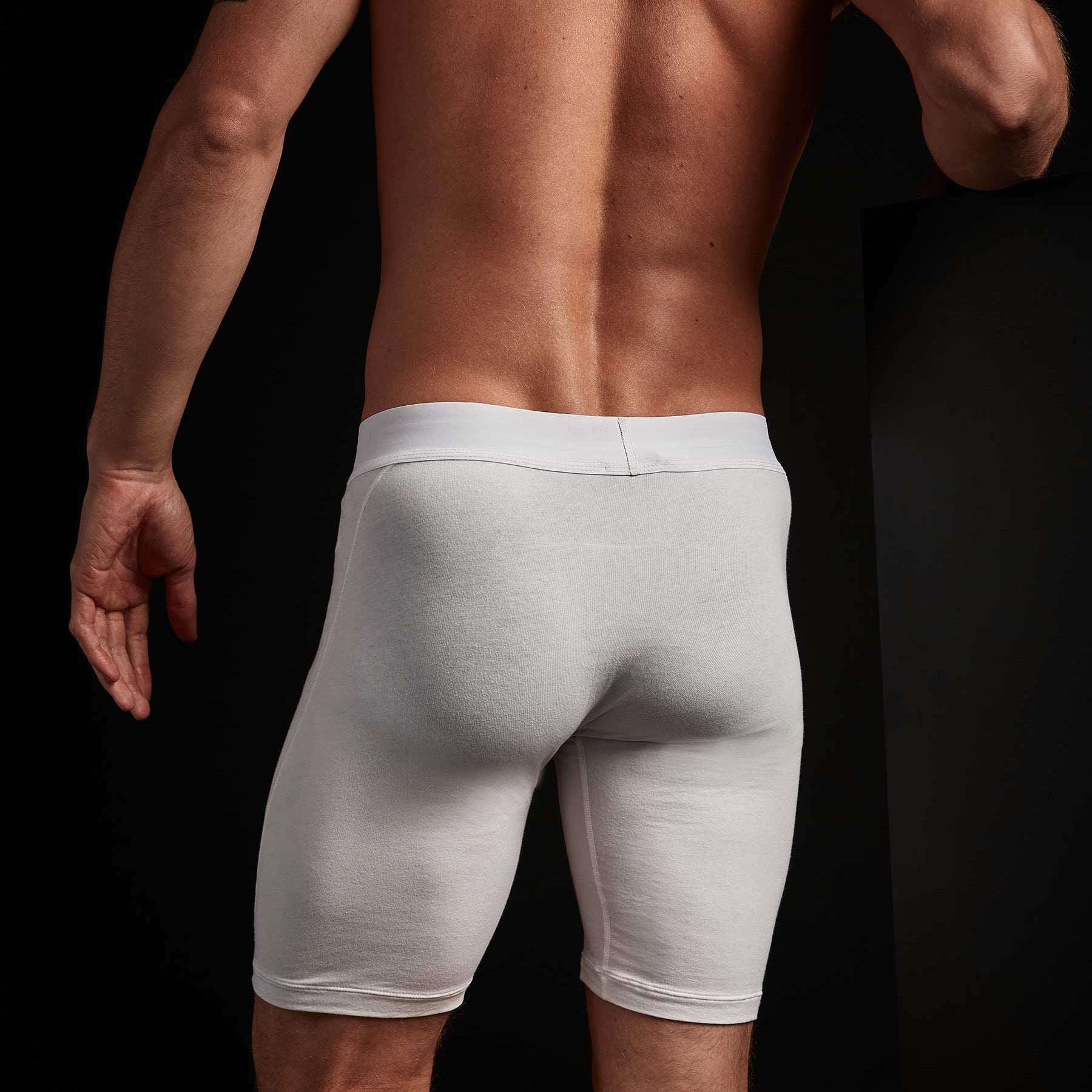 Elevated Lotus Sport Boxer Briefs for Men - Long Leg White Cotton Underwear - Comfortable & Breathable for Gym, Running & Everyday Wear
