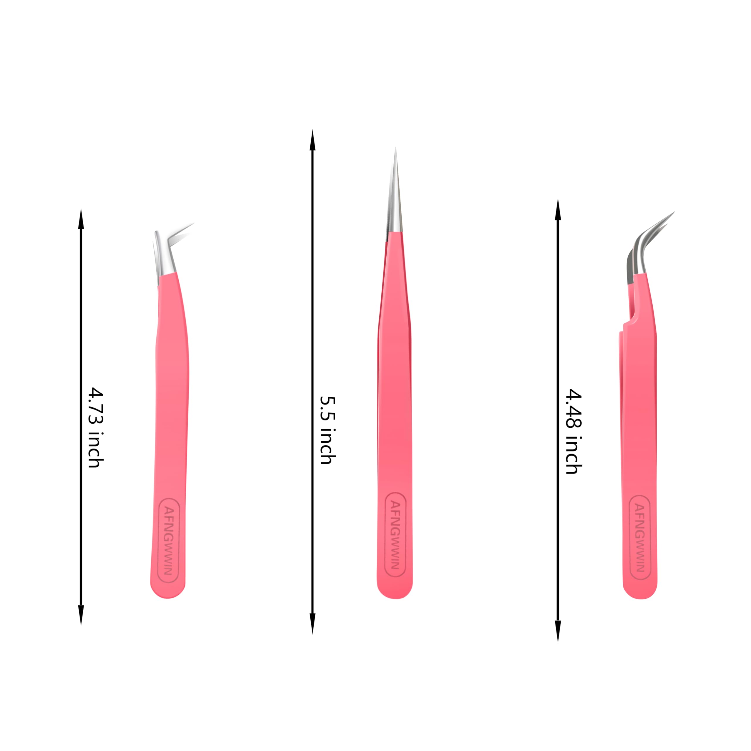Professional Stainless Steel Eyelash Extension Tweezers - Pack of 3 with Straight & Curved Tips (Deep Pink) | Perfect for Salon, DIY Lash Extensions & Beauty Professionals