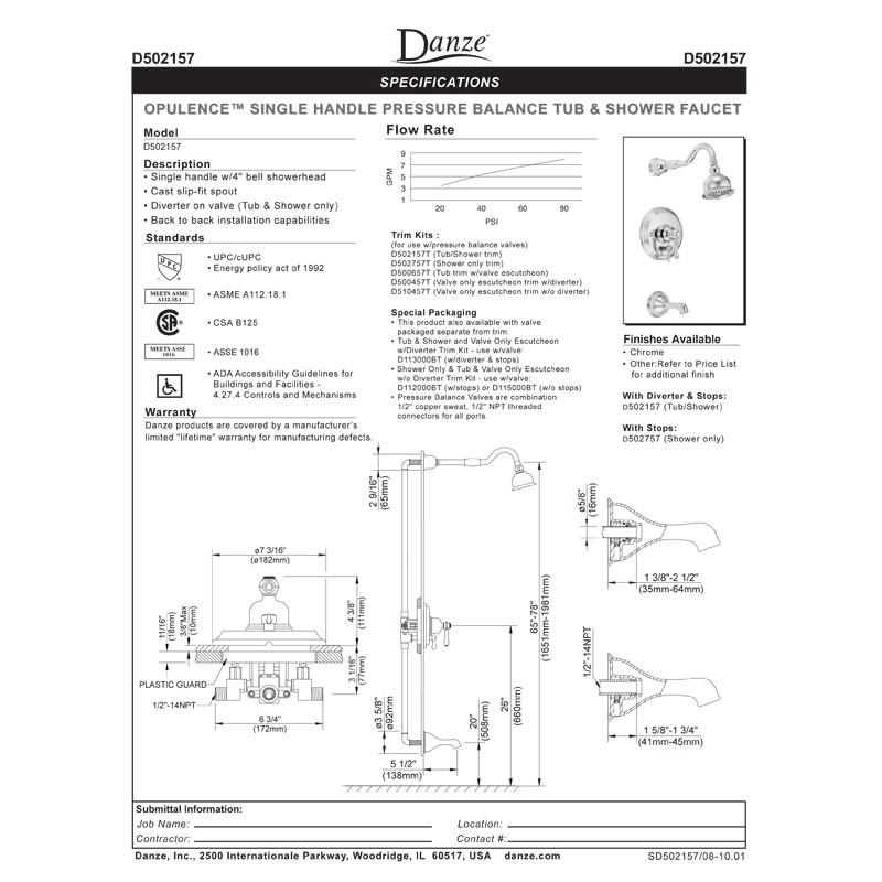Danze Opulence Chrome Single Handle Pressure Balance Shower Faucet with Rough-in Valve - Perfect for Modern Bathroom Renovations & Spa-Like Shower Experiences