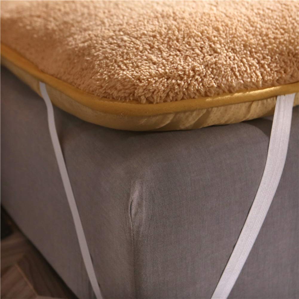 WJXBoos Plush Warm Tatami Floor Mattress - Lamb Cashmere Futon Mattress Topper, Soft Thick Non-Slip Sleeping Pad for Bed, Sofa & Guest Room (Khaki, King Size)