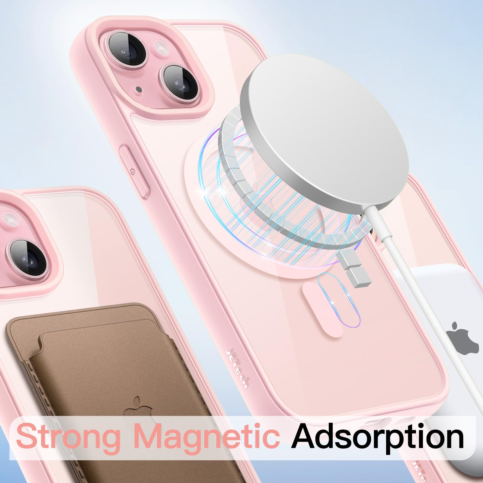 JETech Magnetic Case for iPhone 15 6.1-Inch | MagSafe Compatible | Shockproof & Anti-Scratch | Matte TPU Frame with Clear Back (Pink) | Perfect for Daily Use, Travel & Outdoor Activities