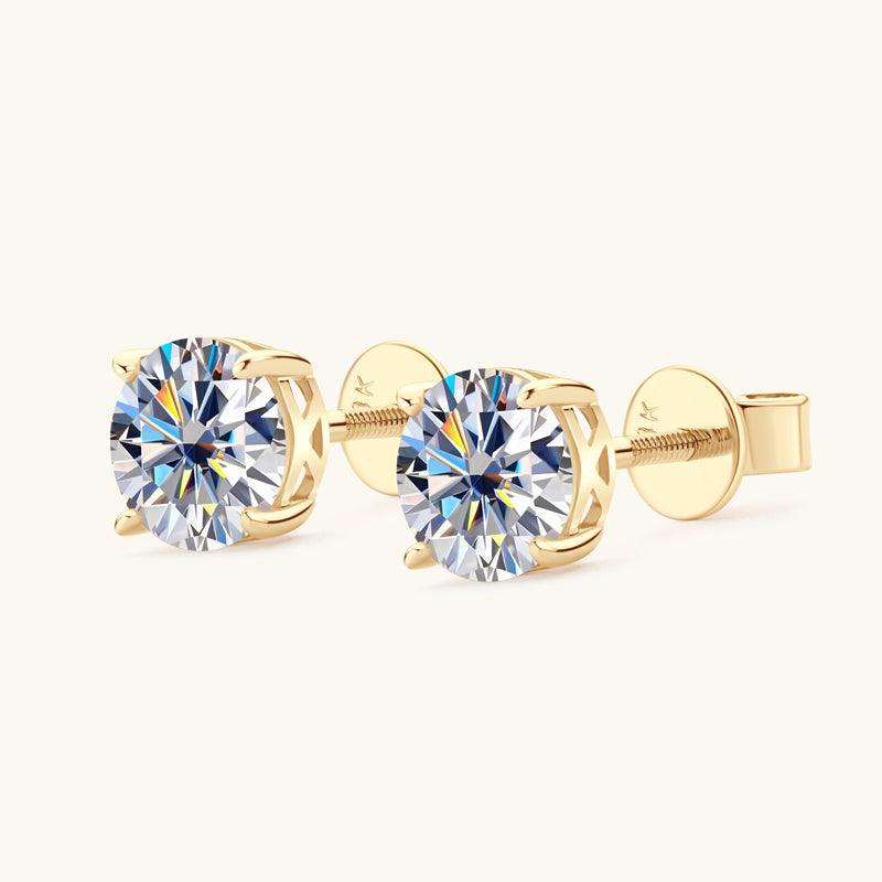 14K Gold Moissanite Stud Earrings - 4 Prong Round Cut Solitaire Earrings for Women, Hypoallergenic & Tarnish-Free - Perfect for Daily Wear, Work, Parties & Special Occasions