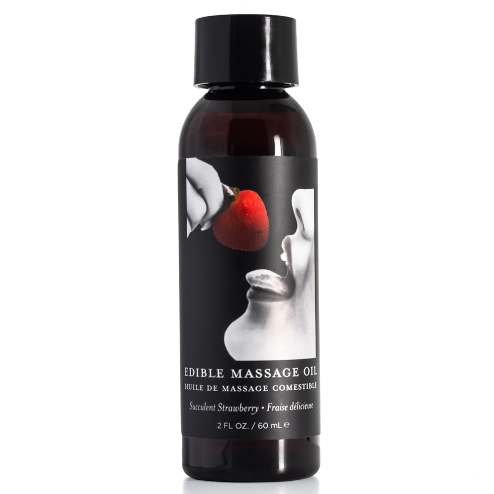 Earthly Body Edible Massage Oil - Strawberry Flavor | Sensual Couples Massage & Intimate Moments | Vegan & Body-Safe