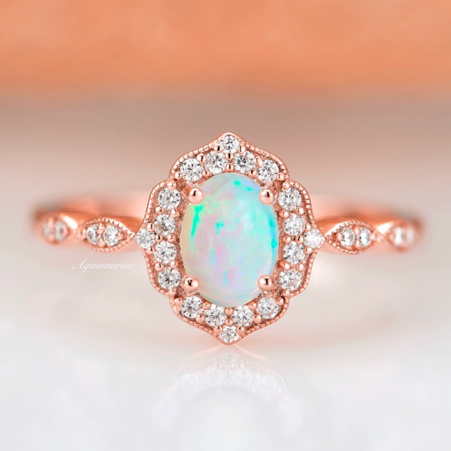 14K Rose Gold Vermeil Australian Opal Ring - Elegant Jewelry for Women, Gift for Her, Perfect for Weddings, Anniversaries & Special Occasions
