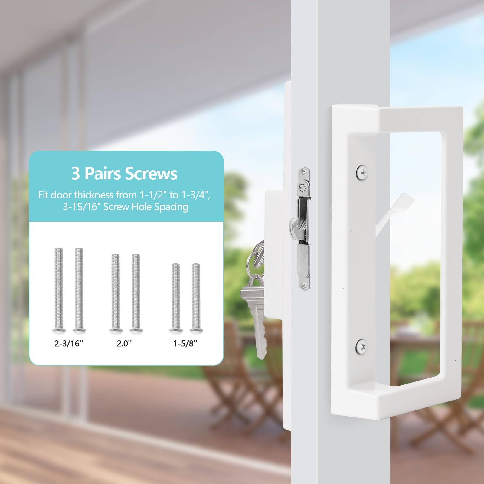 Sliding Patio Door Handle Set with Key Cylinder & Mortise Lock - Fits 1-3/4