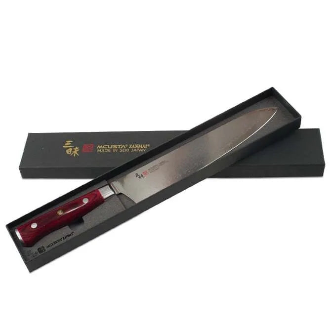 Premium Zanmai Damascus Flame Gyuto Chef Knife - Japanese High Carbon Steel Kitchen Knife for Professional Chefs & Home Cooking - Perfect for Slicing, Dicing & Meat Preparation