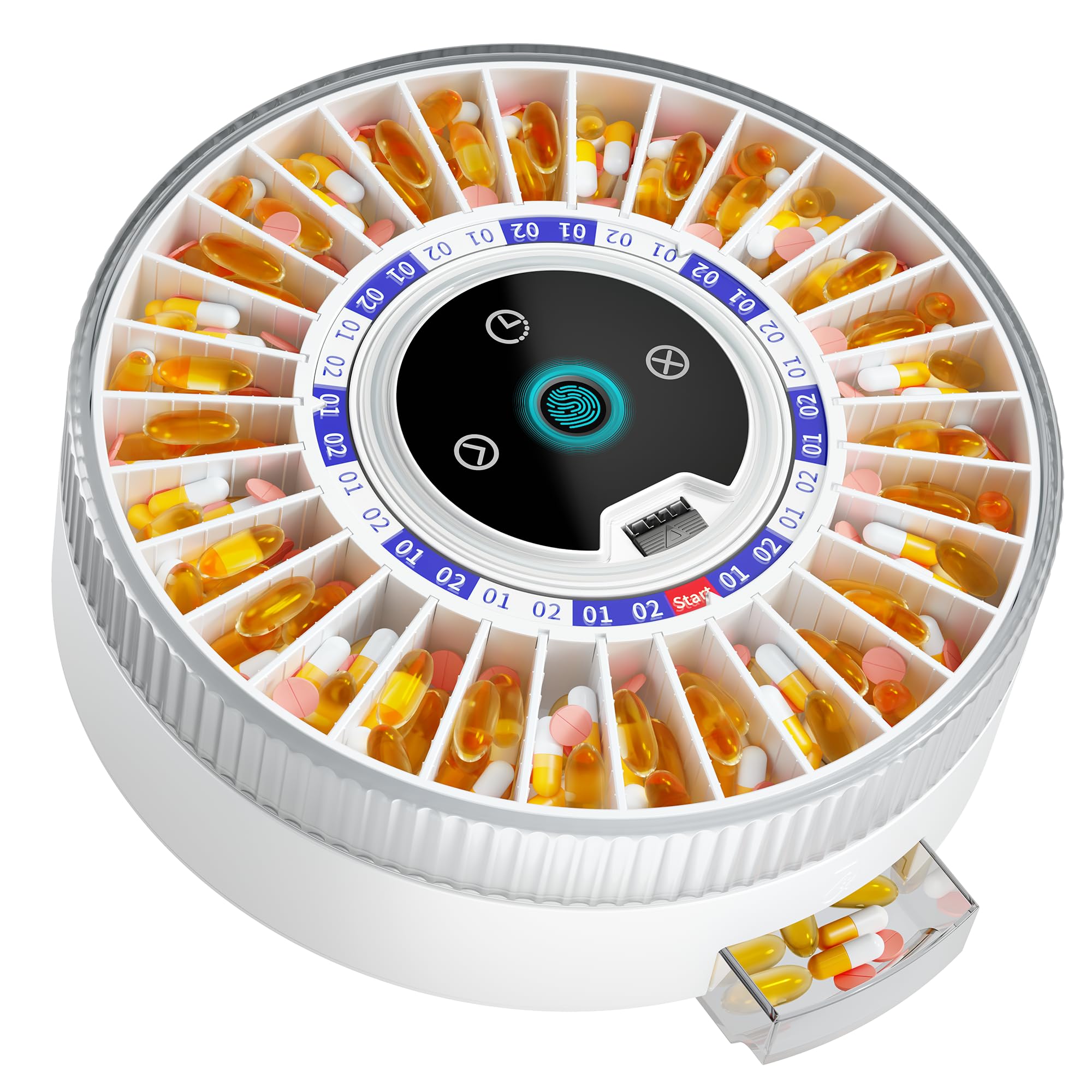 Smart Bluetooth Automatic Pill Dispenser with Alarm - 31-Slot Medication Organizer for Elderly Care | Fingerprint & Mechanical Dual Lock | Timed Dispenser for Daily Medication Management | Perfect for Home Healthcare and Assisted Living Facilities