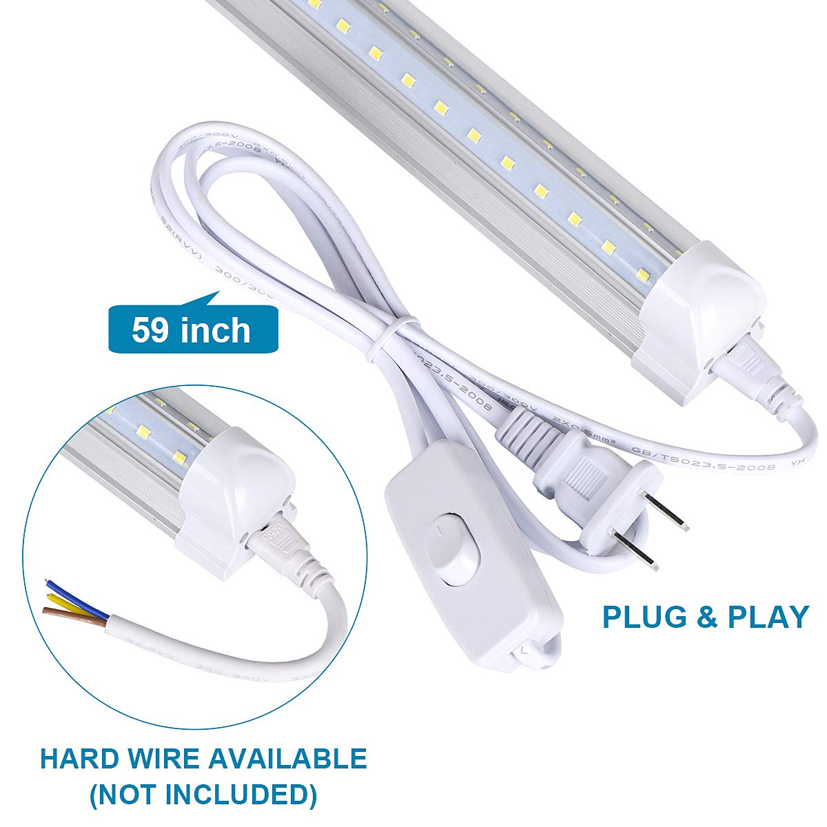 25 Pack LED Shop Light, 8FT 90W 11000LM 6000K Cold White, V-Shape Clear Cover Linkable T8 LED Tube Lights - High Output LED Garage Lighting with Plug for Workshop, Warehouse & Industrial Use