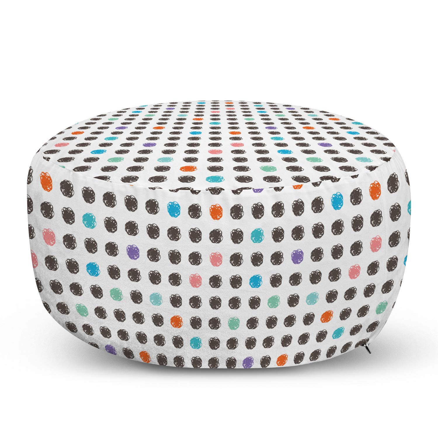 Ambesonne Abstract Ottoman Pouf - Contemporary Colorful Scribble Pattern Footrest with Removable Cover | Soft Round Pouf for Living Room & Bedroom Decor | White & Multicolor Accent Piece for Modern Home