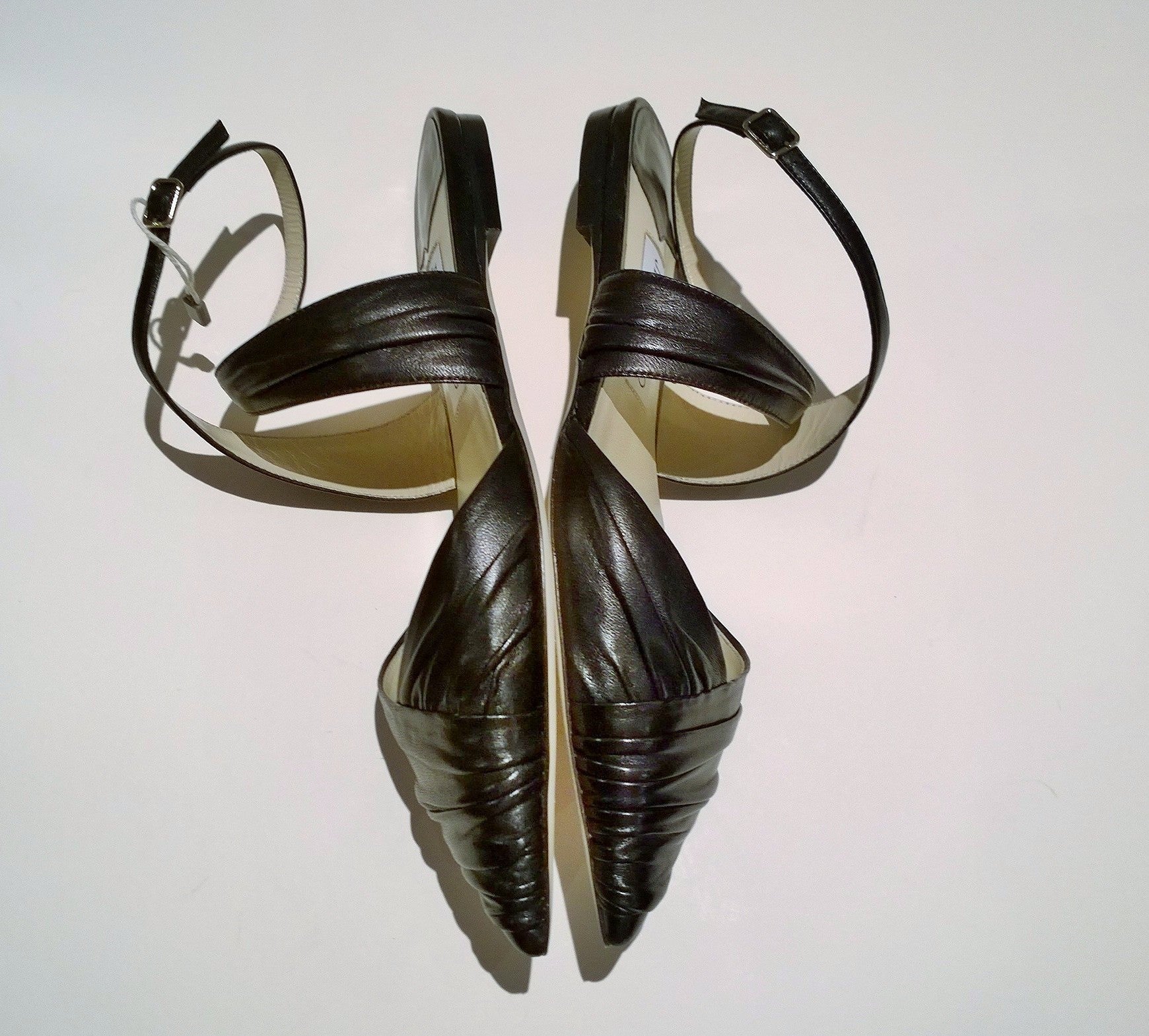 Jimmy Choo Basil Black Leather Pleated Ankle Strap Flats - Women's Elegant Dress Shoes for Weddings, Parties & Evening Events