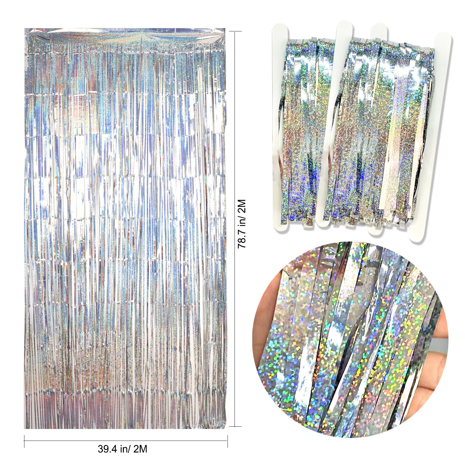 2025 New Year Decorations - Silver NYE Backdrop, Foil Fringe Curtains, Tinsel & Balloons for Party | Happy New Year Banner & Celebration Supplies for Home, Office & Event Decor