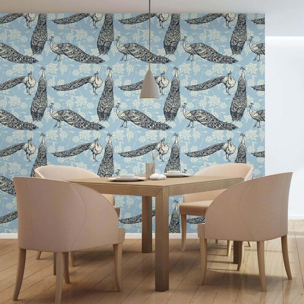 Blue Textured Animal Print Peel and Stick Removable Wallpaper - Self-Adhesive Decorative Wall Covering for Nursery, Kids Room, Dorm, and Home Decor