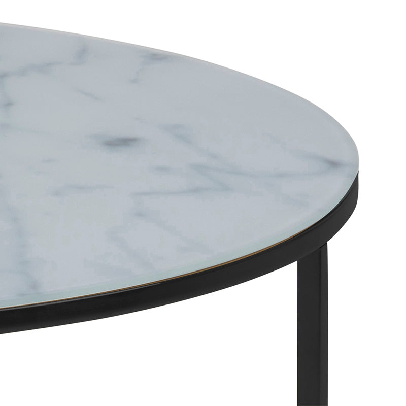 KOLINA 80cm White Glass Marble Round Coffee Table - Modern Living Room Centerpiece for Home Decor & Small Space Furniture