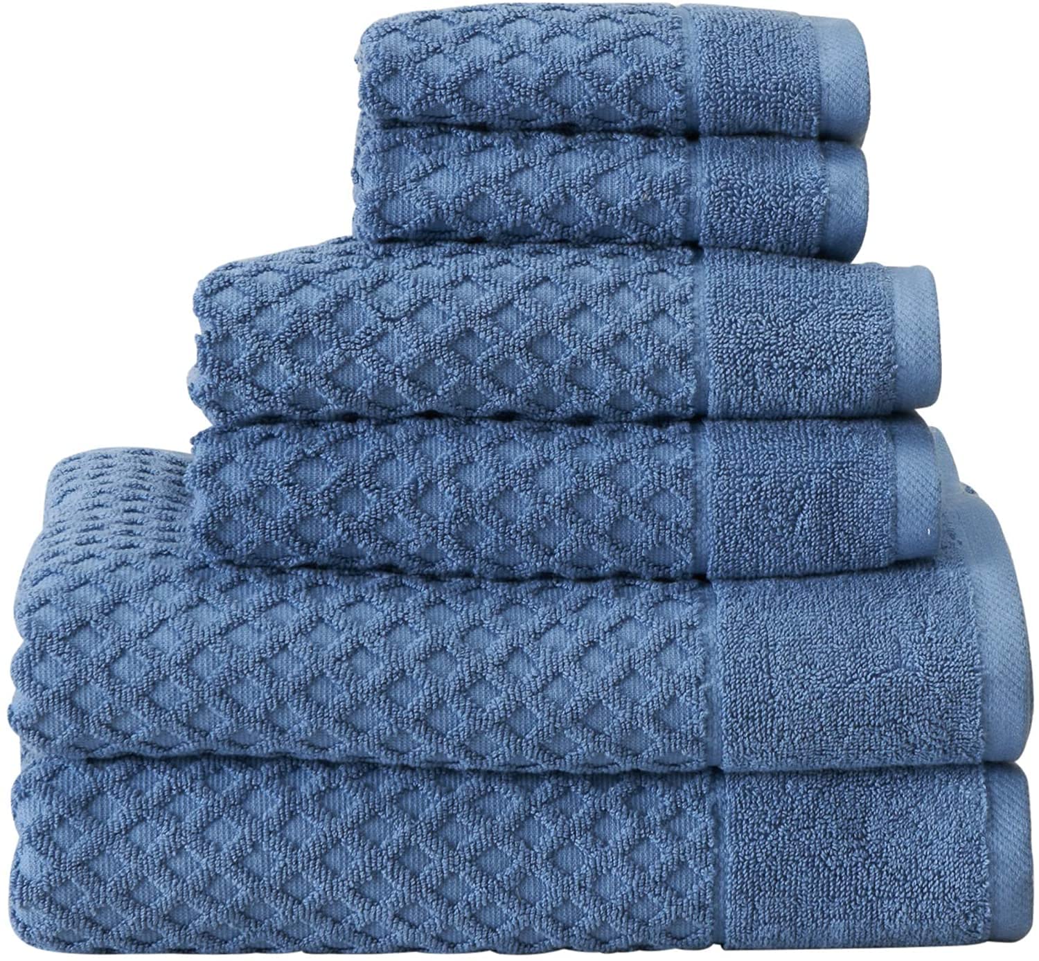 Simpli-Magic 79454 6-Piece Diamond Bath Towel Set - 2 Bath Towels, 2 Hand Towels, 2 Washcloths - Ultra Soft & Absorbent - Perfect for Spa, Bathroom & Guest Use - Blue