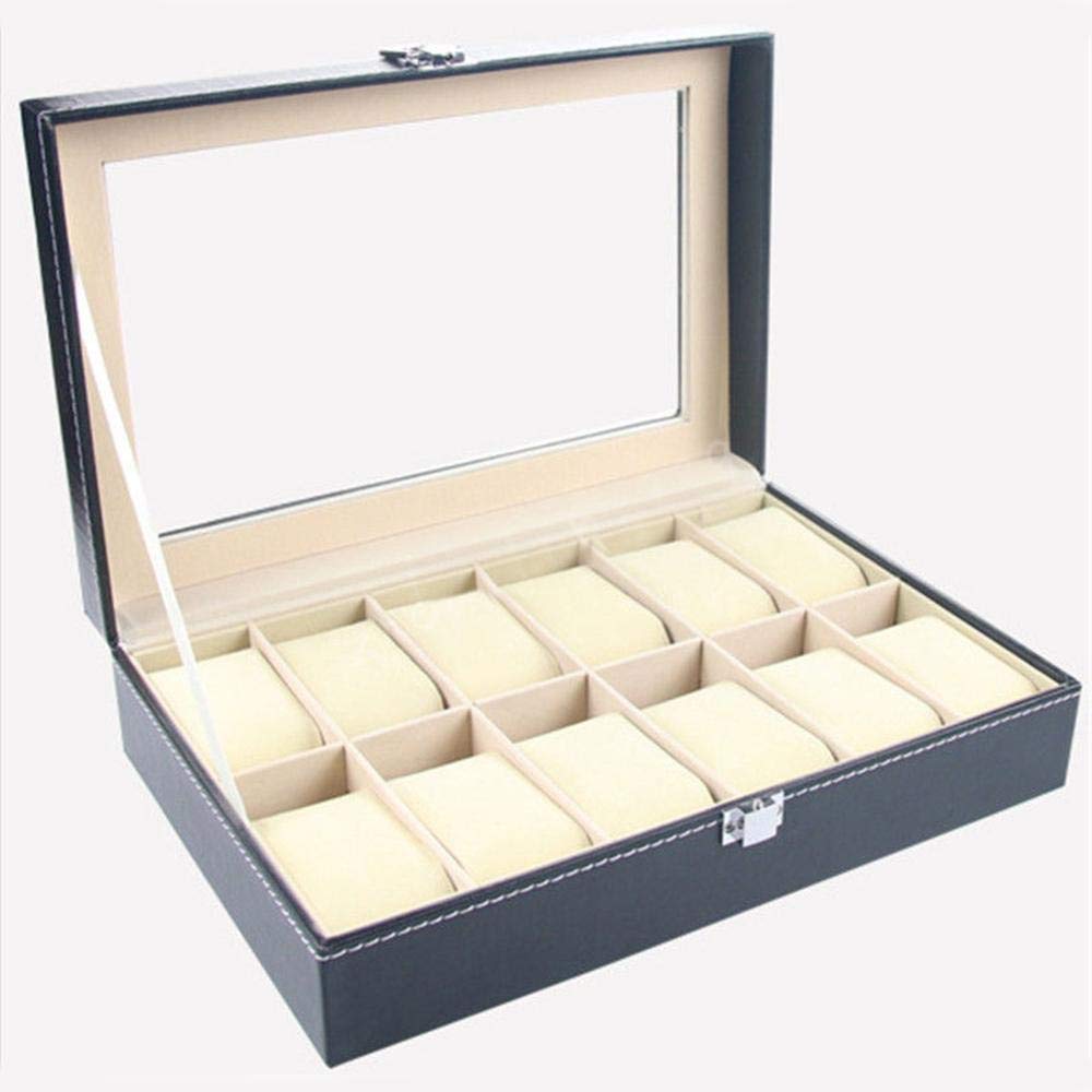 WM Home 12-Slot Leather Watch Box - Premium Watch Display Case & Jewelry Organizer for Men | Luxury Watch Storage with Glass Top | Perfect for Watch Collectors, Gifts & Home Decor