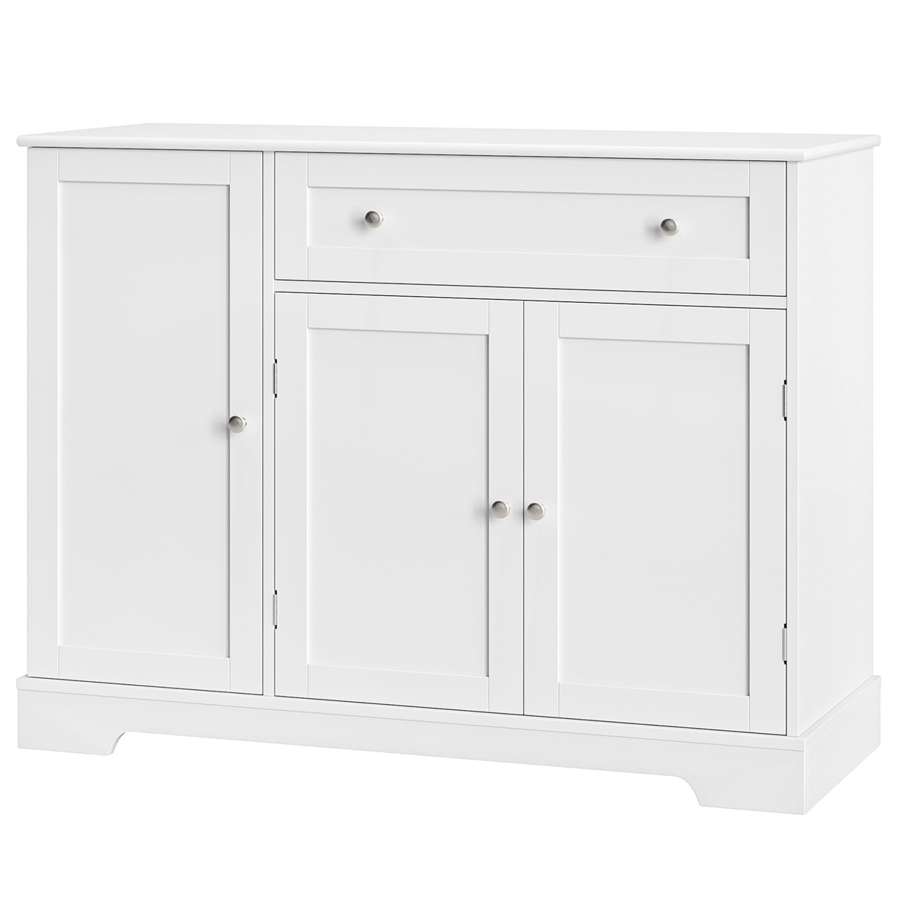 Modern White Buffet Cabinet with Storage - Wooden Sideboard with Doors, Drawers & Adjustable Shelves for Kitchen, Dining & Living Room | Perfect for Coffee Bar Setup, Home Organization & Entertaining Guests
